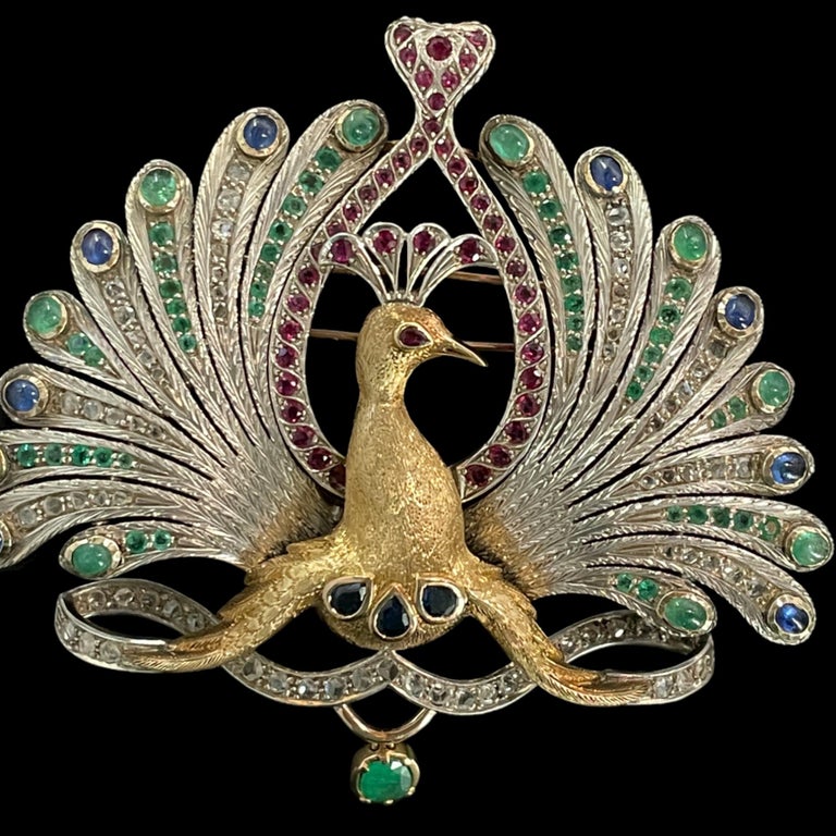 Big Peacock with natural Gemstones Brooch and Hair Pin and Pendant