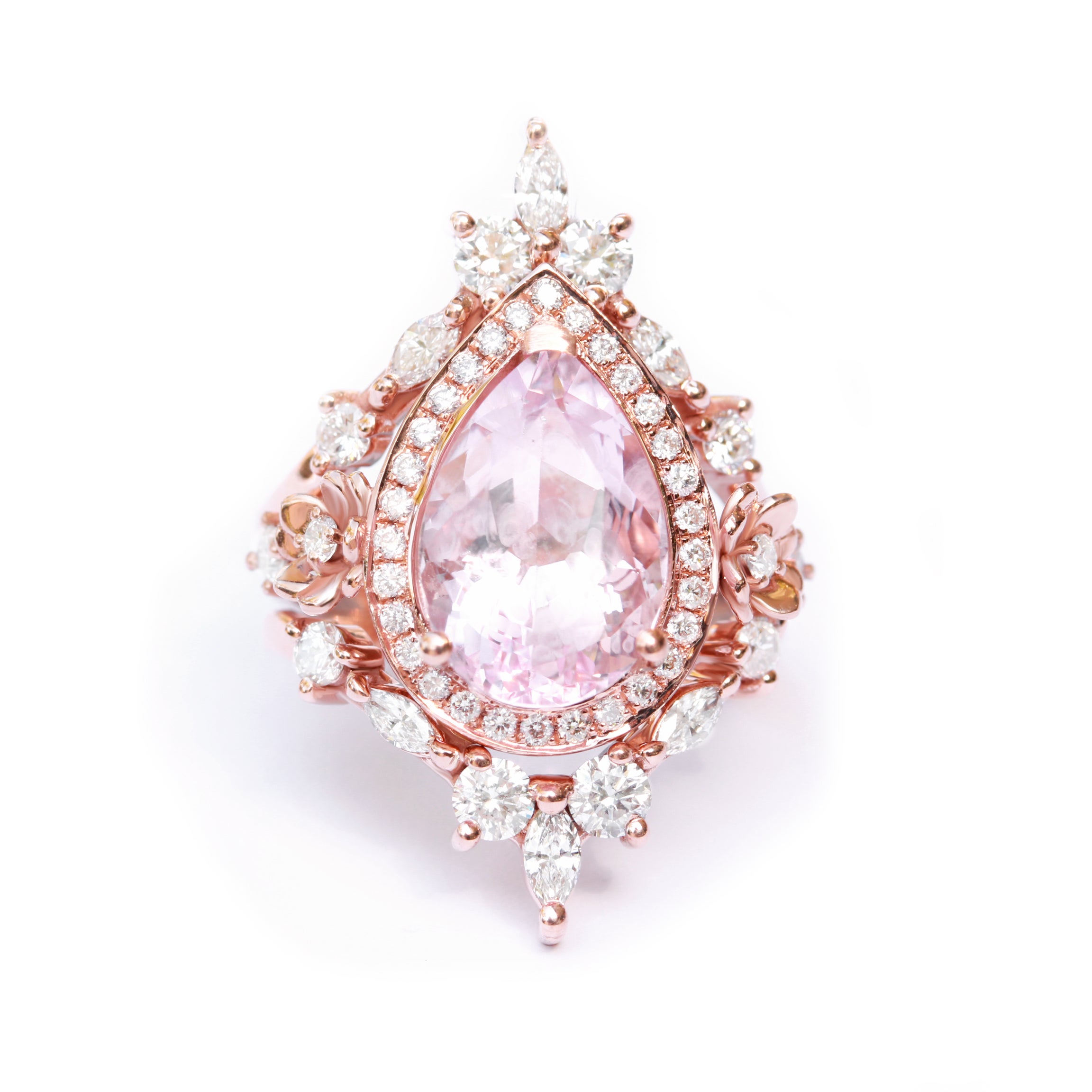 Excellent pear-shaped morganite diamond halo engagement ring - Antheia.
Antheia was the goddess of flowers and flowery wreaths.
This list is for the engagement ring only.
Handmade with care. 
An original design by Silly Shiny Diamonds. 

Details: 
*