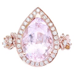 Anello di fidanzamento aureolato con diamante Morganite a pera grande e fascia floreale, Antheia