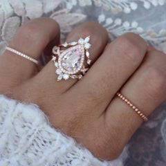 Big Pear Pink Morganite Twist Shank Band Engagement Ring & "Iceland" Ring Guard