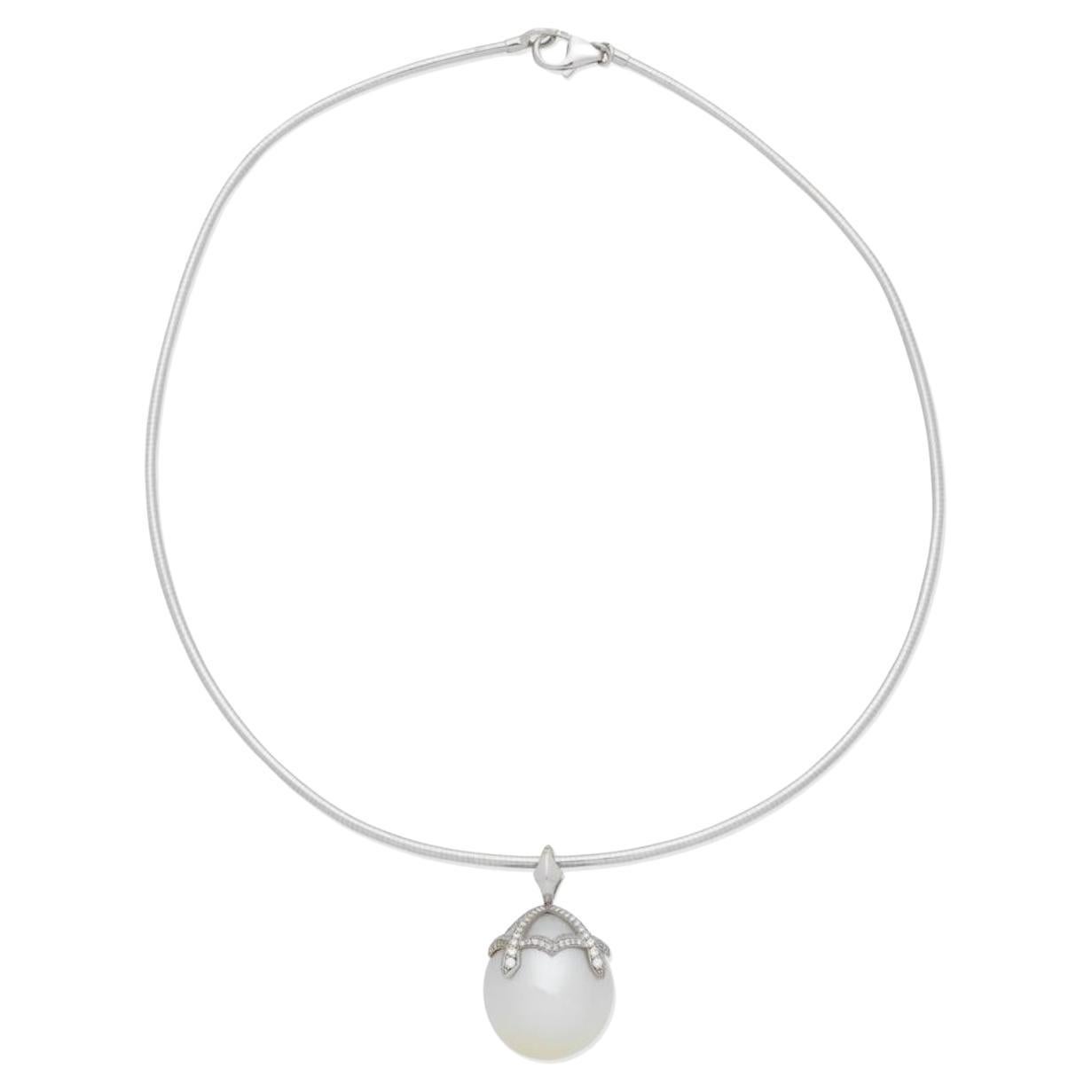 Big PEARL AND DIAMOND PENDANT/NECKLACE