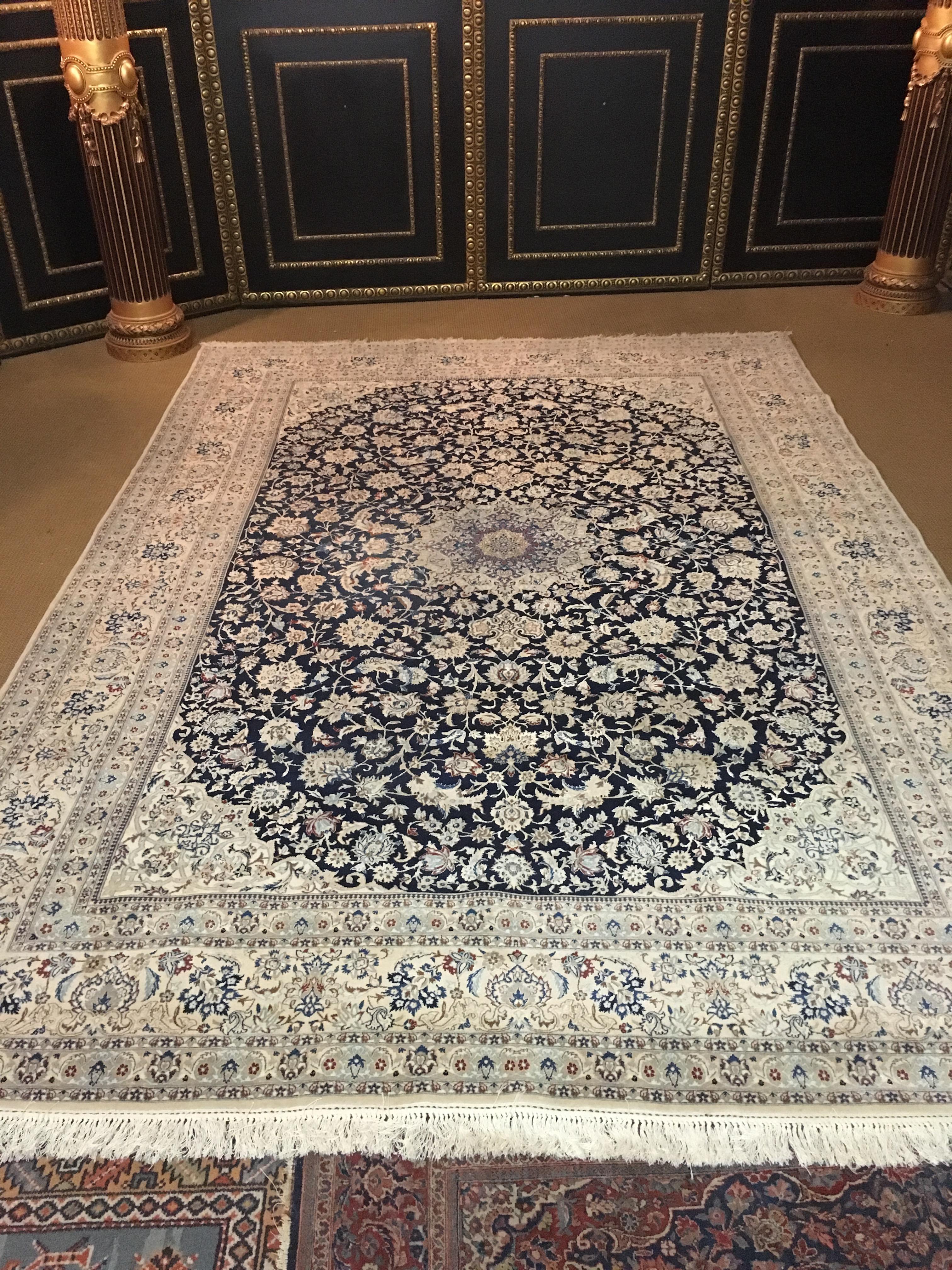 Big Persian Fine Wool and Silk Nain Rug 5