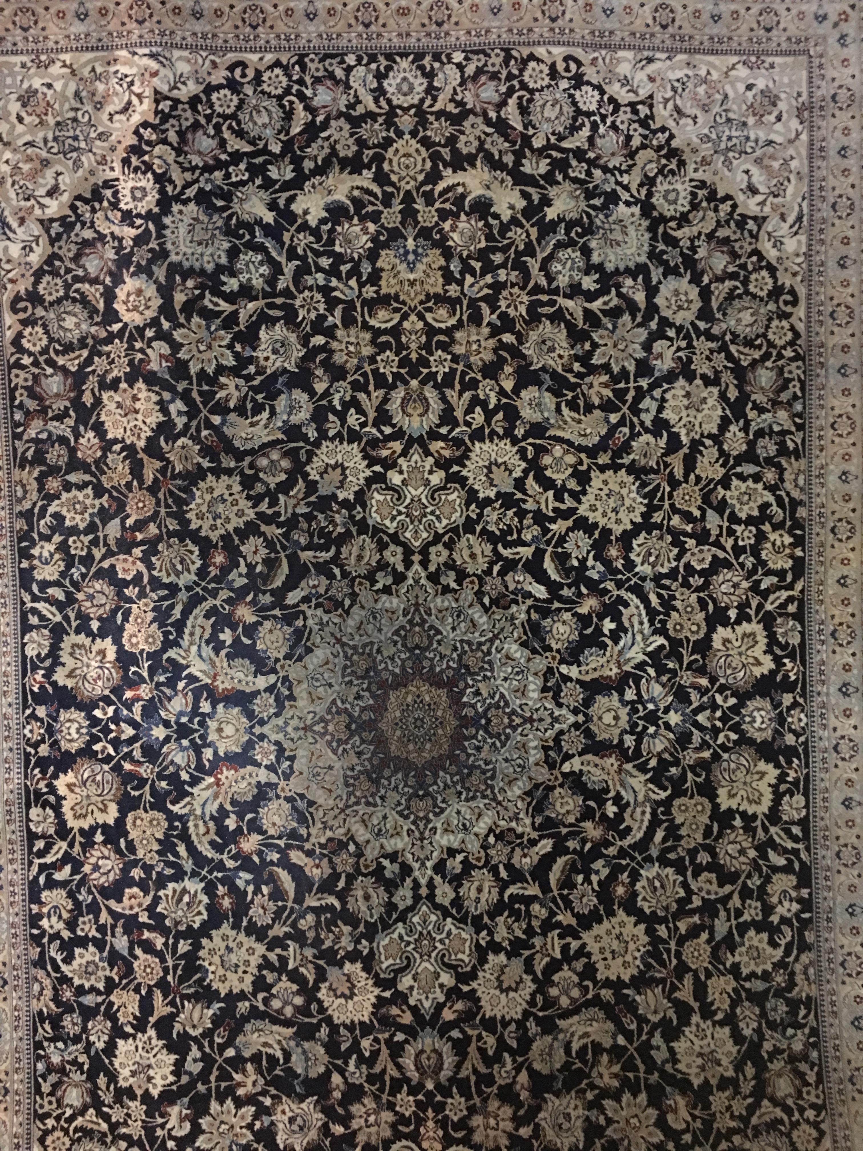 These luxury rugs are fine Persian carpet from Iran- Naein, with central medallion Persian rug designs. These natural rugs have mostly floral rug design, and highest quality finely woven in a combination of wool and silk to create a classically