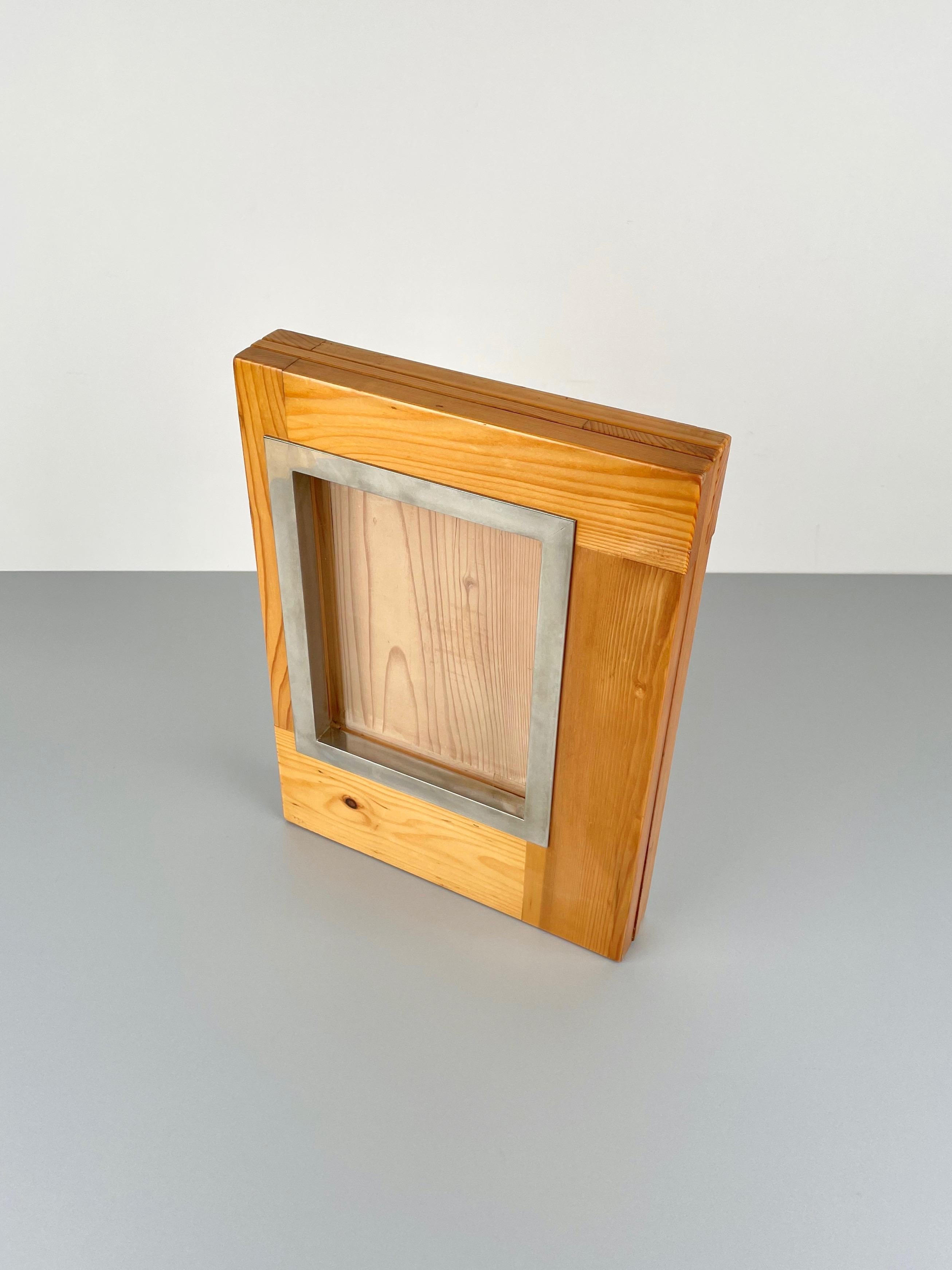 Big Picture Frame in Pine Wood & Steel by Felice Antonio Botta, Italy, 1970s 1