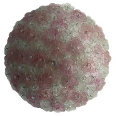Big Pink & Clear Barovier Toso Midcentury Murano Flowers Flush Mount Chandelier