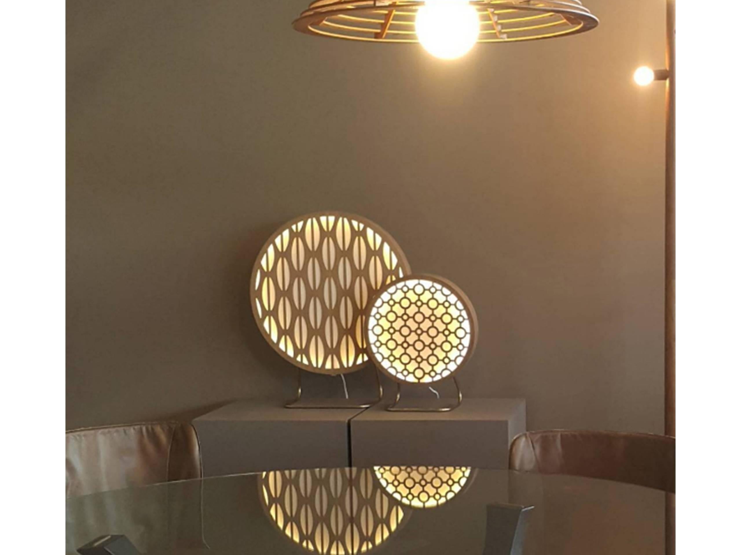 Big Pirulito Brazilian Contemporary Graphic Pattern Wood Table Lamp by Lattooga In New Condition In Sao Paolo, BR