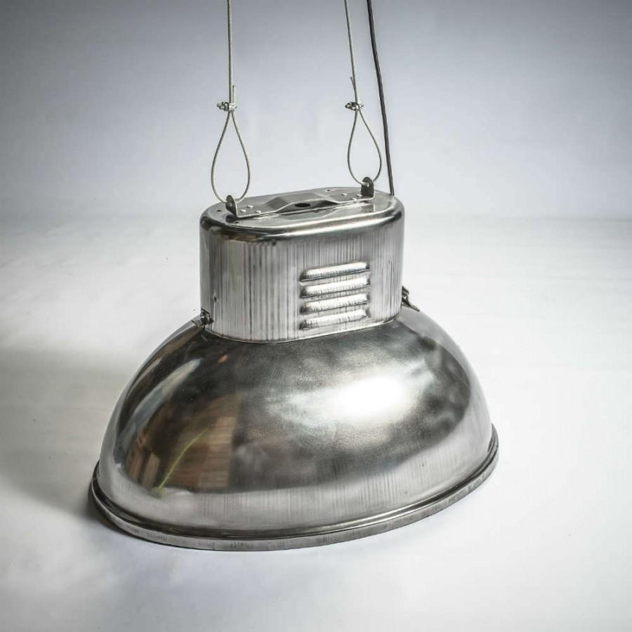 Big Polished Steel Industrial Vintage European Original Steel Pendant Lamp In Good Condition In Paris, FR