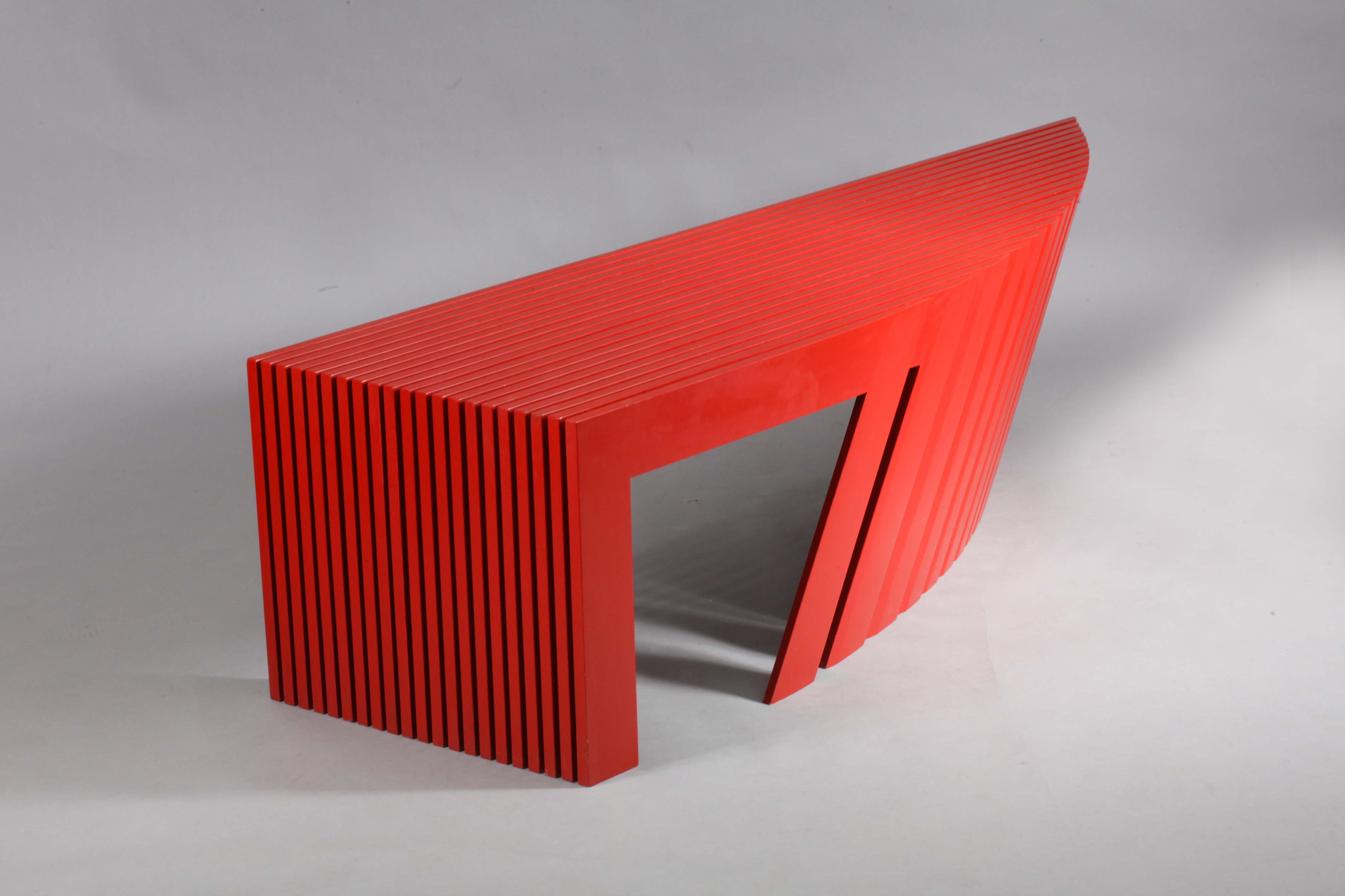 Big Postmodern architectural coffeetable
Arch. Wieser
Architect Wieser made is adjucation by Viennese Professor Roland Rainer in Vienna, 1970.
Vienna, 1980
Red lacquered wood, chrome.