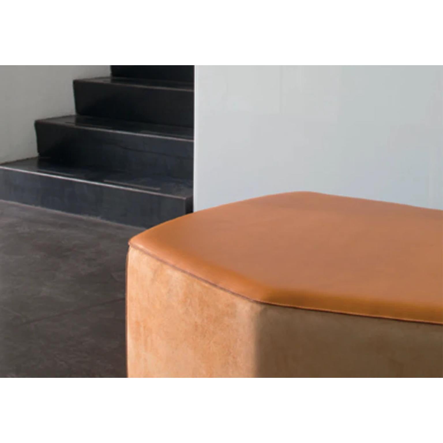 Post-Modern Big Pouf in Vegetable Leather, Suede & Poplar Plywood by Oscar Maschera For Sale