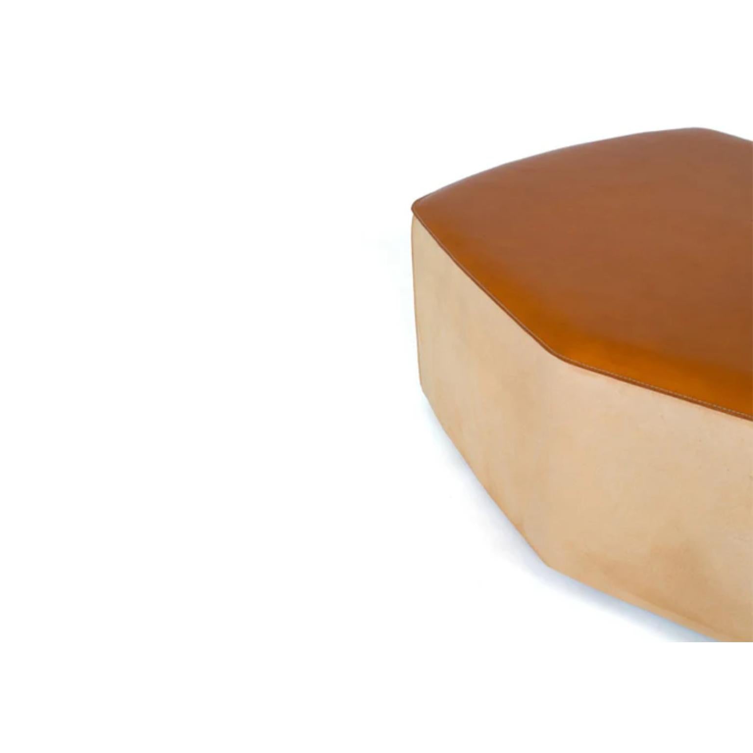 Italian Big Pouf in Vegetable Leather, Suede & Poplar Plywood by Oscar Maschera For Sale