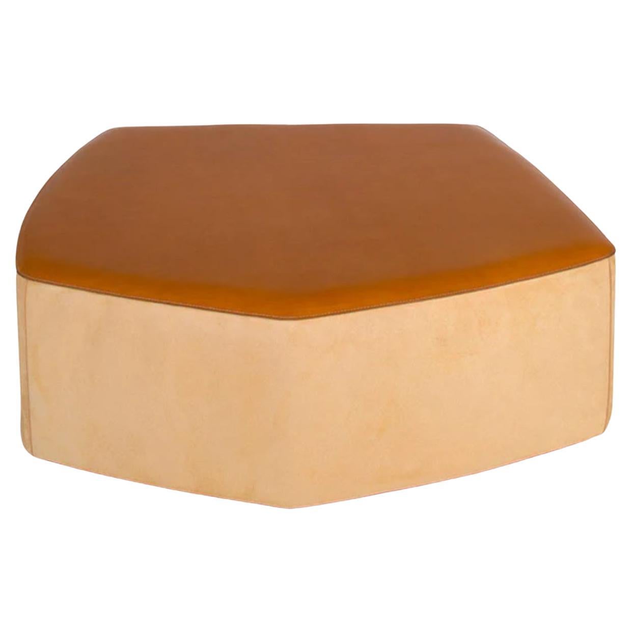 Big Pouf in Vegetable Leather, Suede & Poplar Plywood by Oscar Maschera For Sale