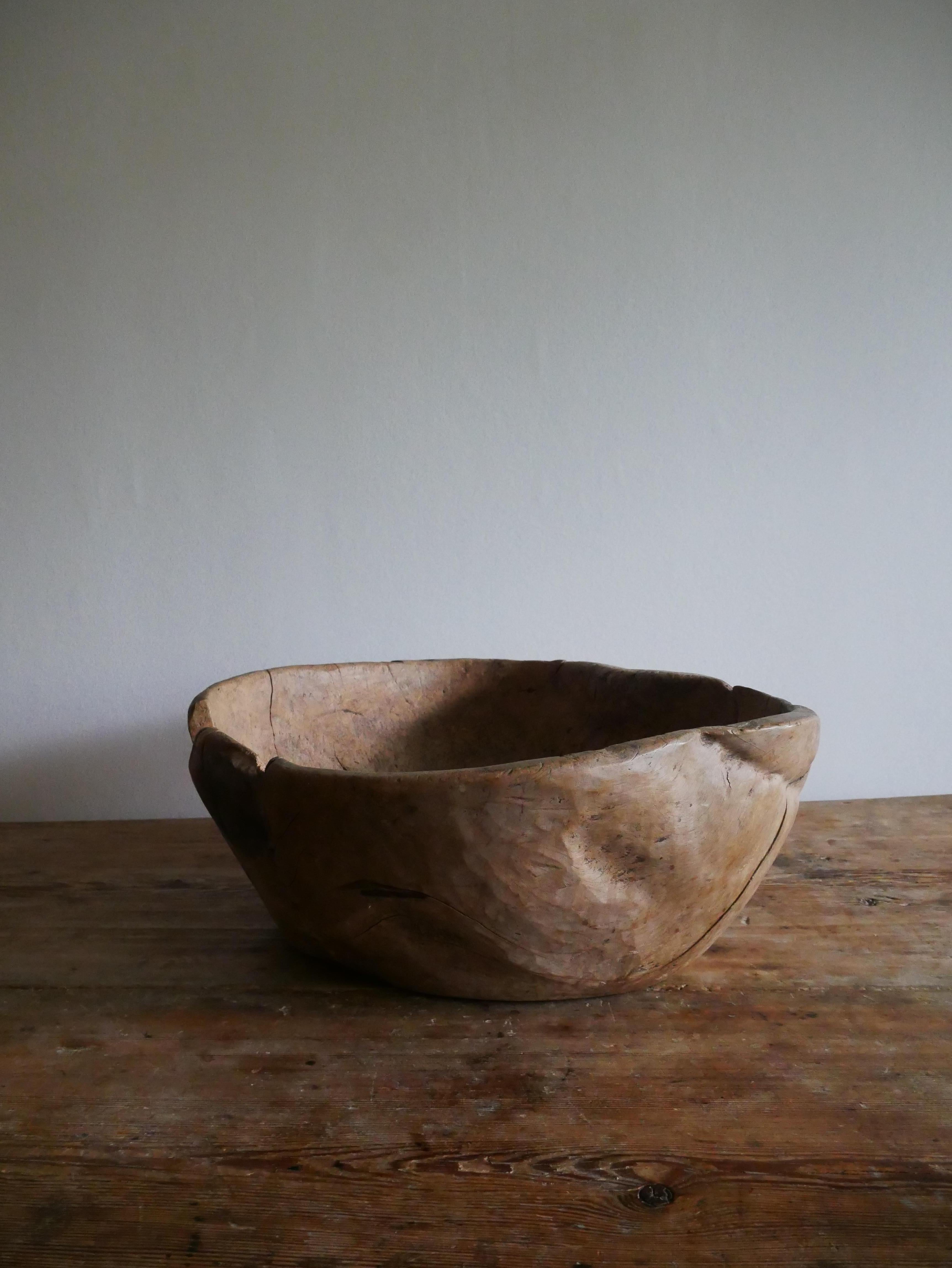 Hand-Carved Big Primitive Swedish Wood Bowl 1832 For Sale
