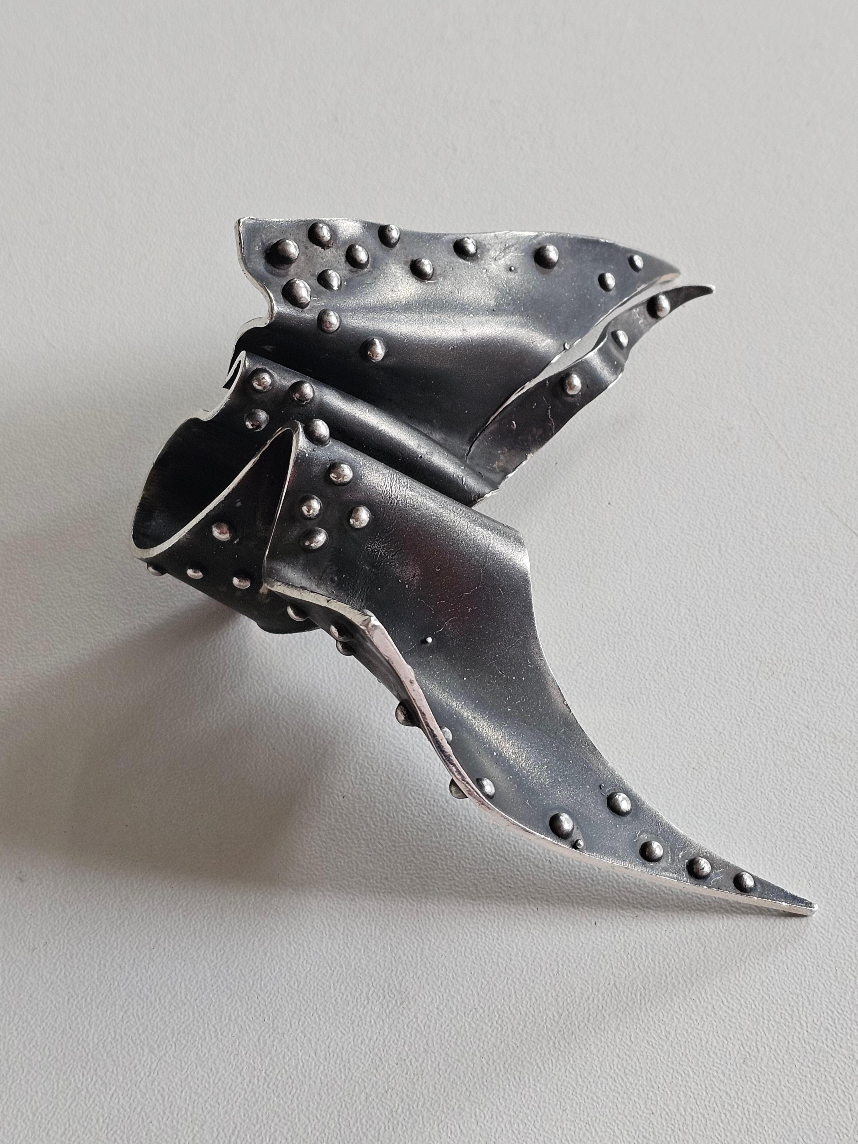 Women's or Men's Alina Alamorean Punk Wings Sculptural Contemporary Statement Ring Black Silver For Sale