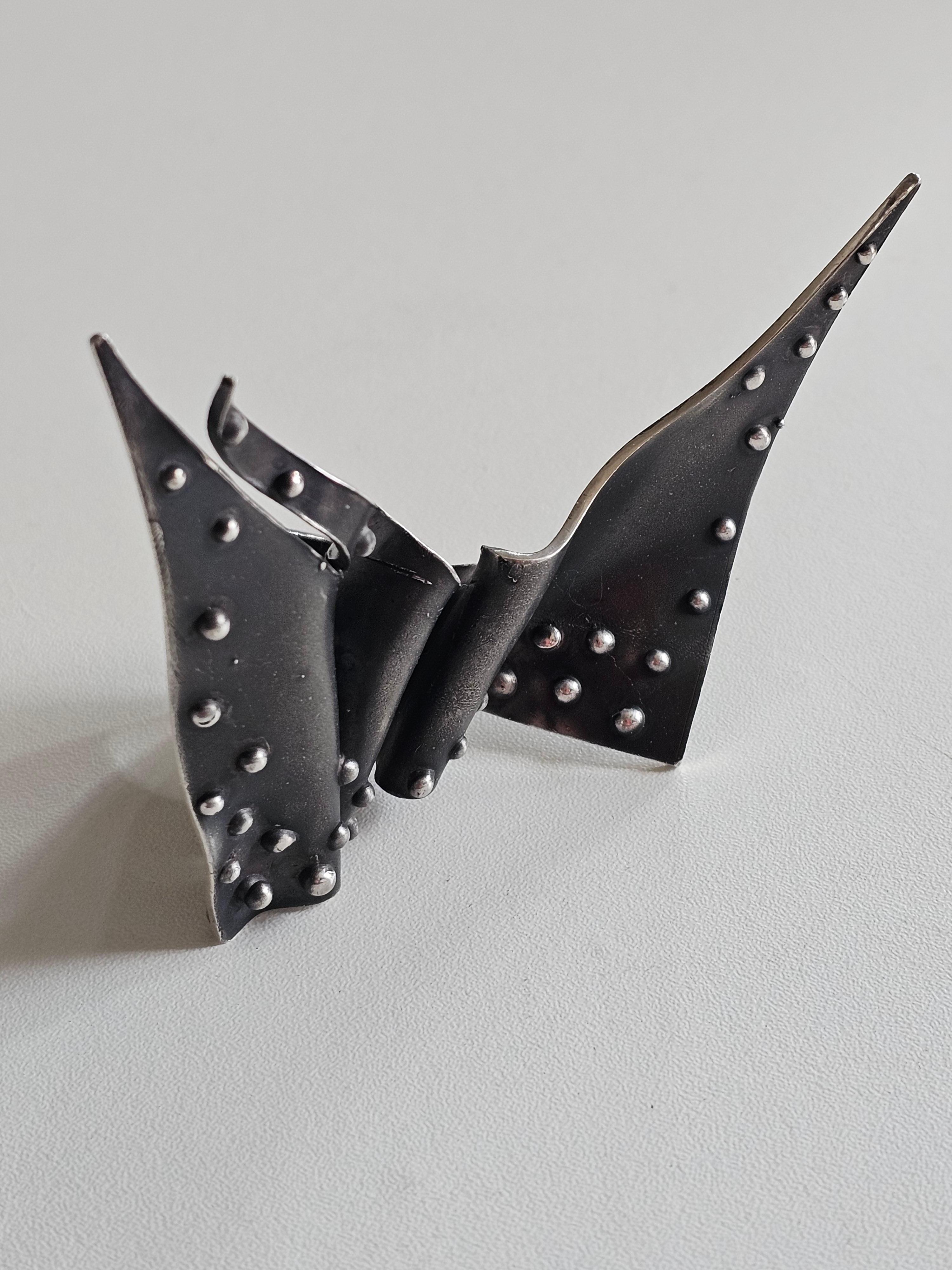 Alina Alamorean Punk Wings Sculptural Contemporary Statement Ring Black Silver For Sale 1
