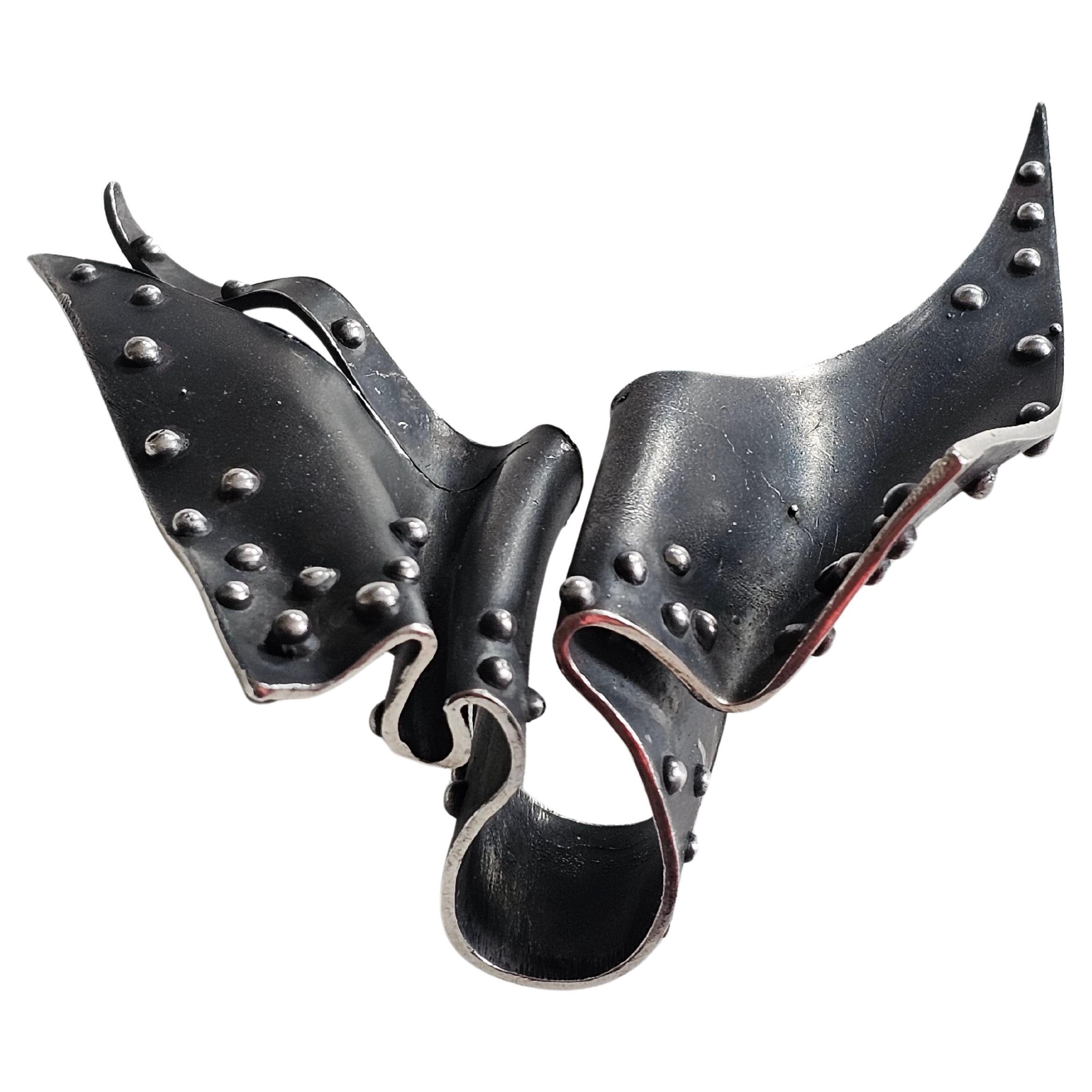 Alina Alamorean Punk Wings Sculptural Contemporary Statement Ring Black Silver For Sale