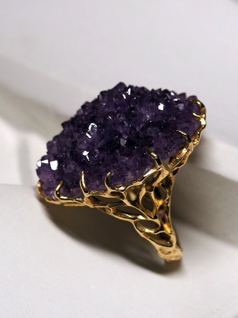 Amethyst Crystal Gold Ring Amethyst Druzy 14K Yellow Cocktail Lord of the Rings 2