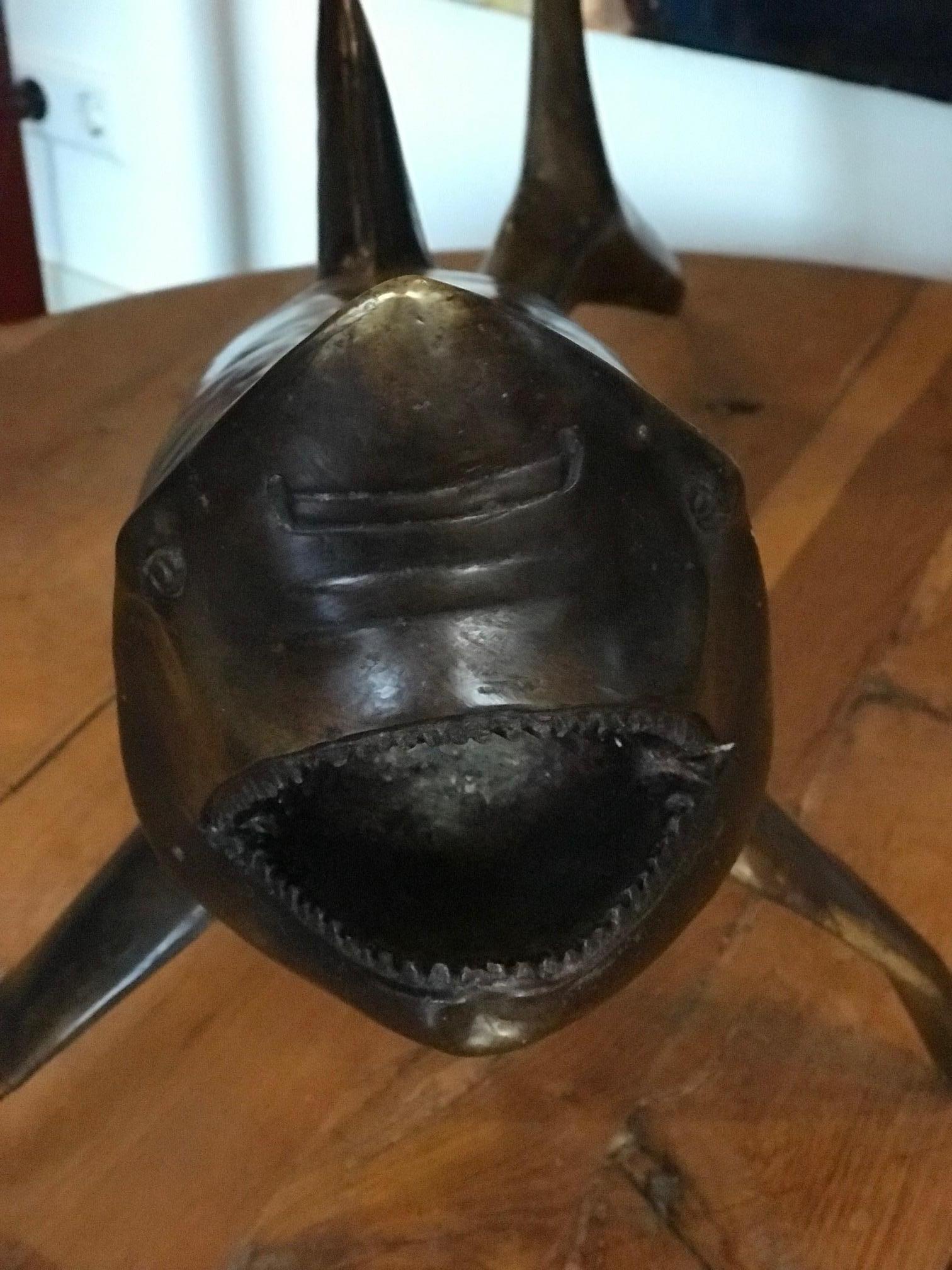 French Big Rare and Magnificent Brutalist Bronze Shark Sculpture, 1970s, France
