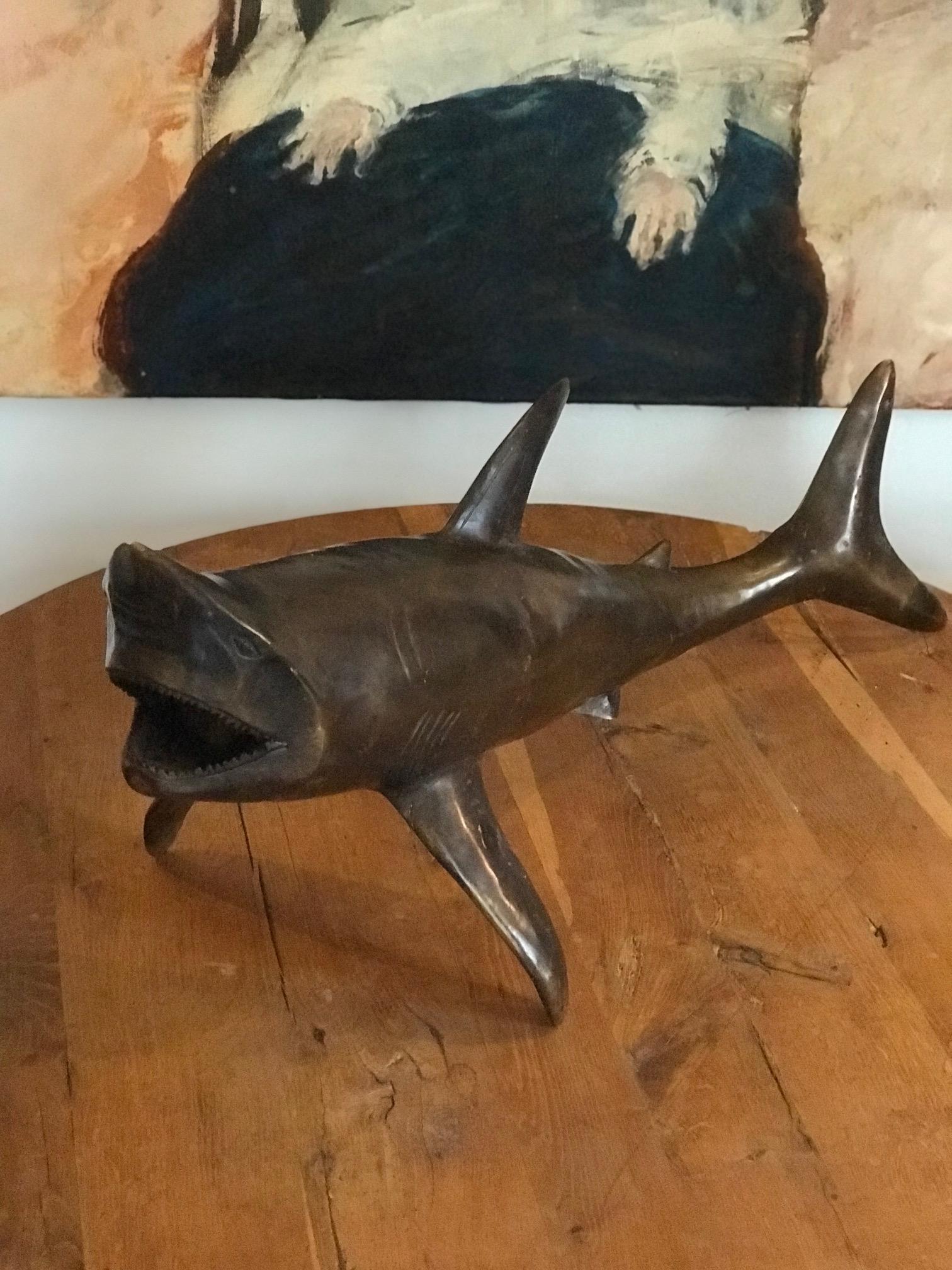 Big Rare and Magnificent Brutalist Bronze Shark Sculpture, 1970s, France In Good Condition In BAAMBRUGGE, NL