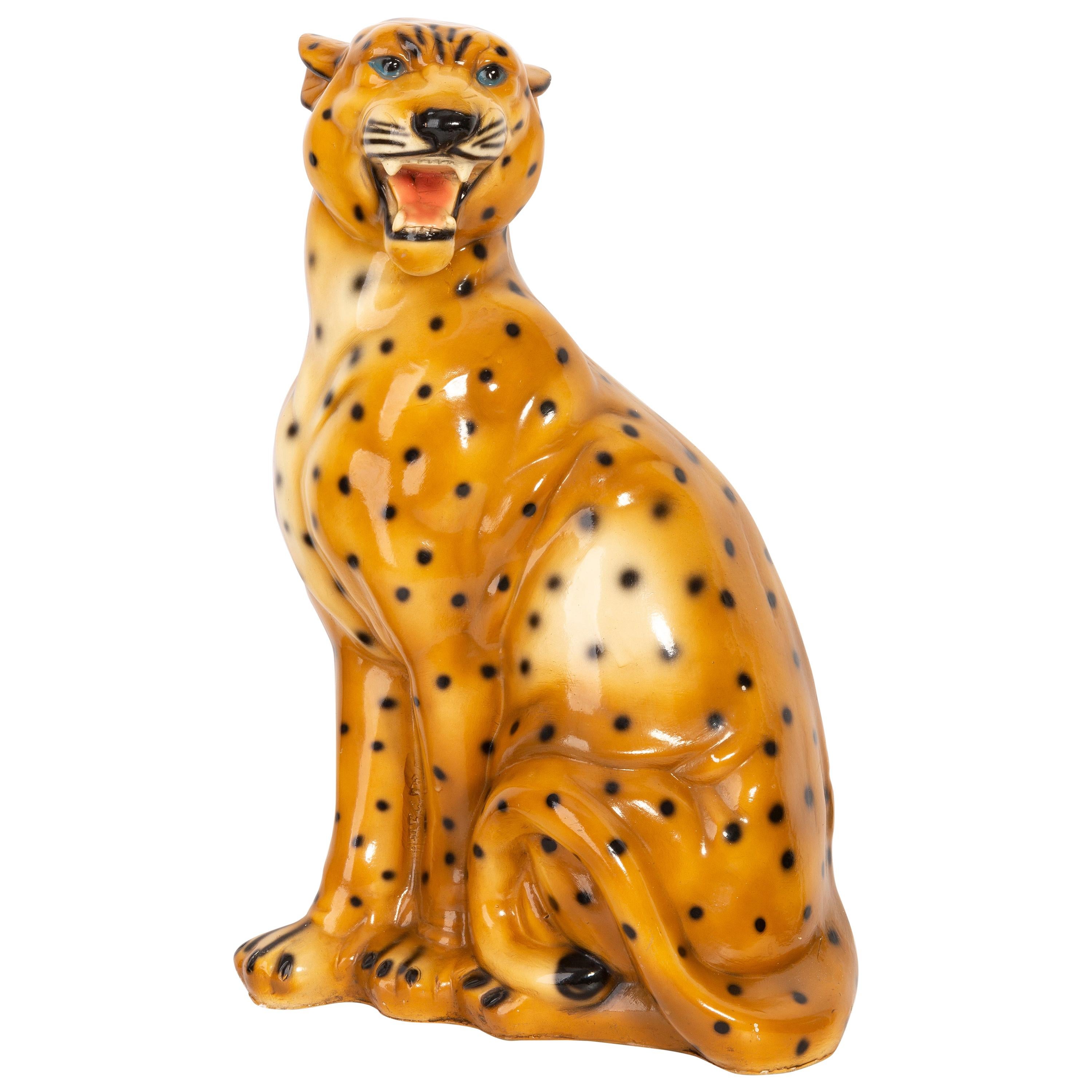 Big Rare Ceramic Leopard Decorative Sculpture, Italy, 1960s