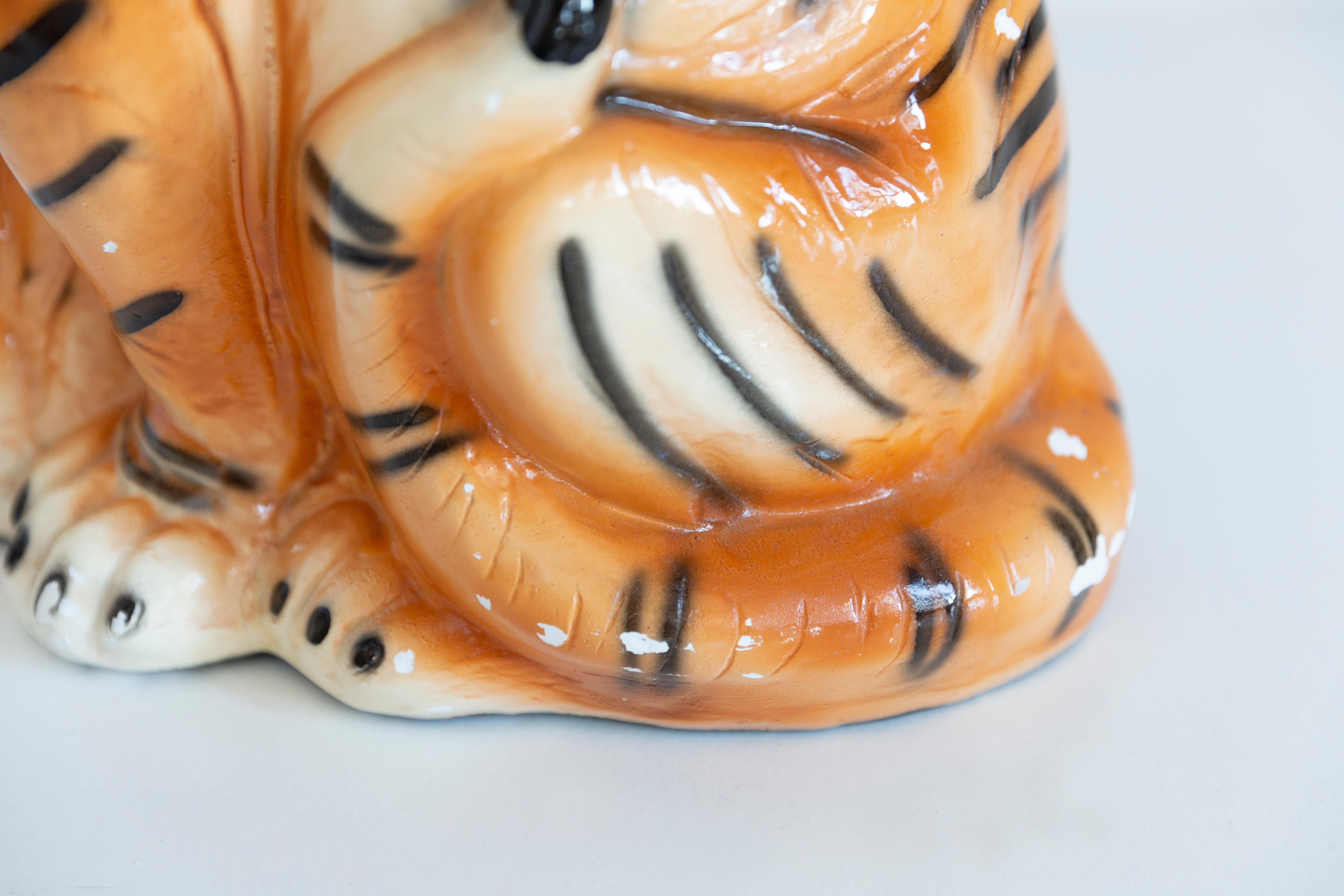 Mid-Century Modern Big Rare Ceramic Tiger Decorative Sculpture, Italy, 1960s For Sale