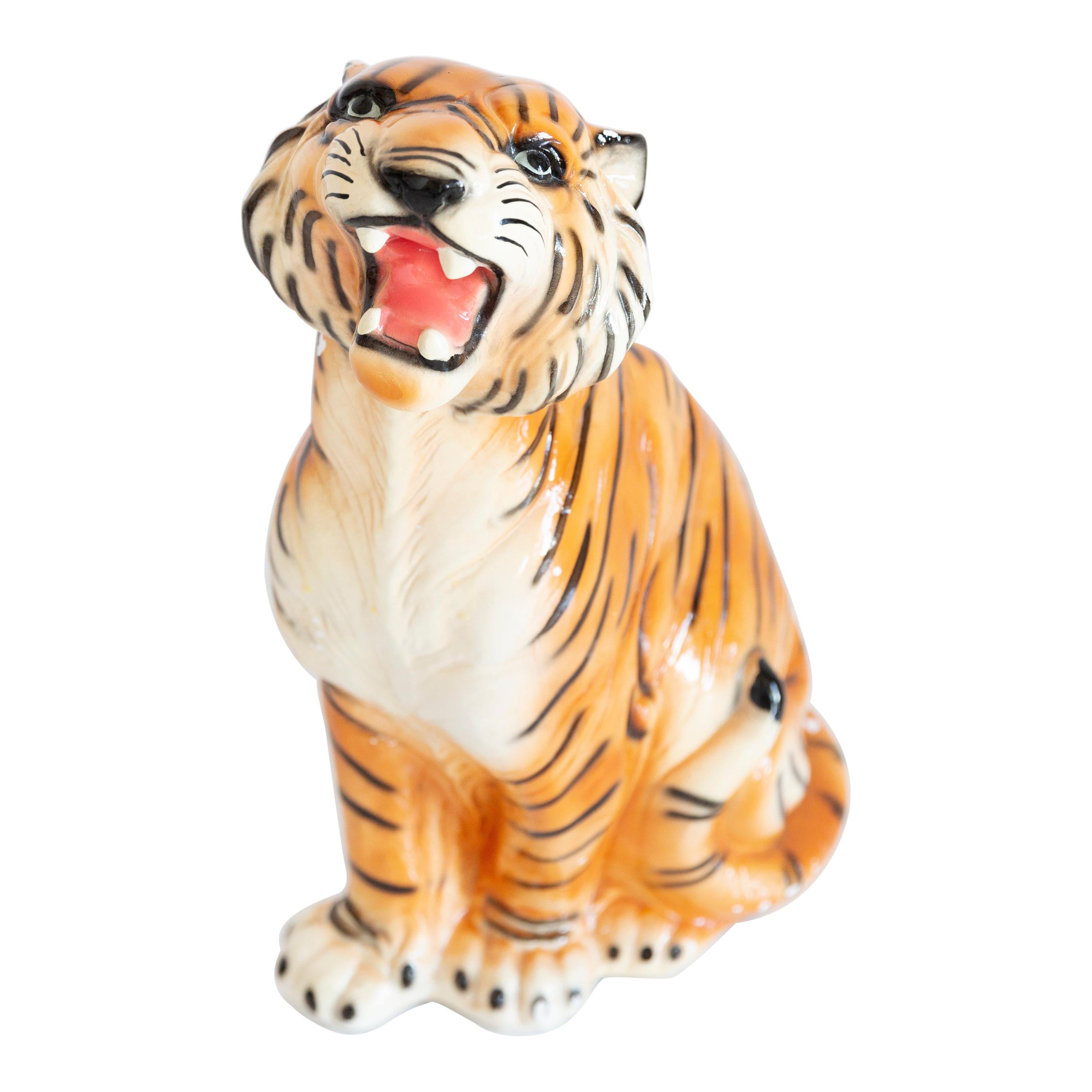 Big Rare Ceramic Tiger Decorative Sculpture, Italy, 1960s