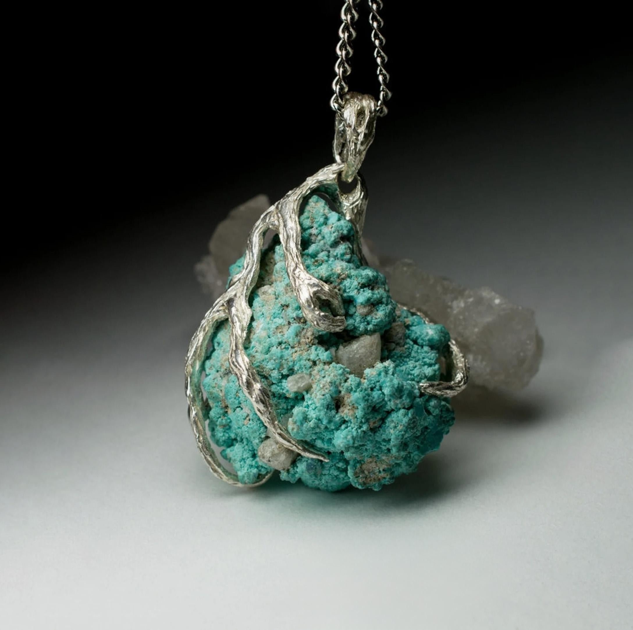 Silver pendant with natural raw Turquoise 