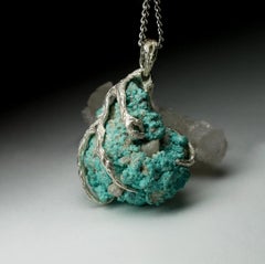 Big Raw Turquoise Silver Pendant Natural Blue Unisex Jewelry Vintage gift
