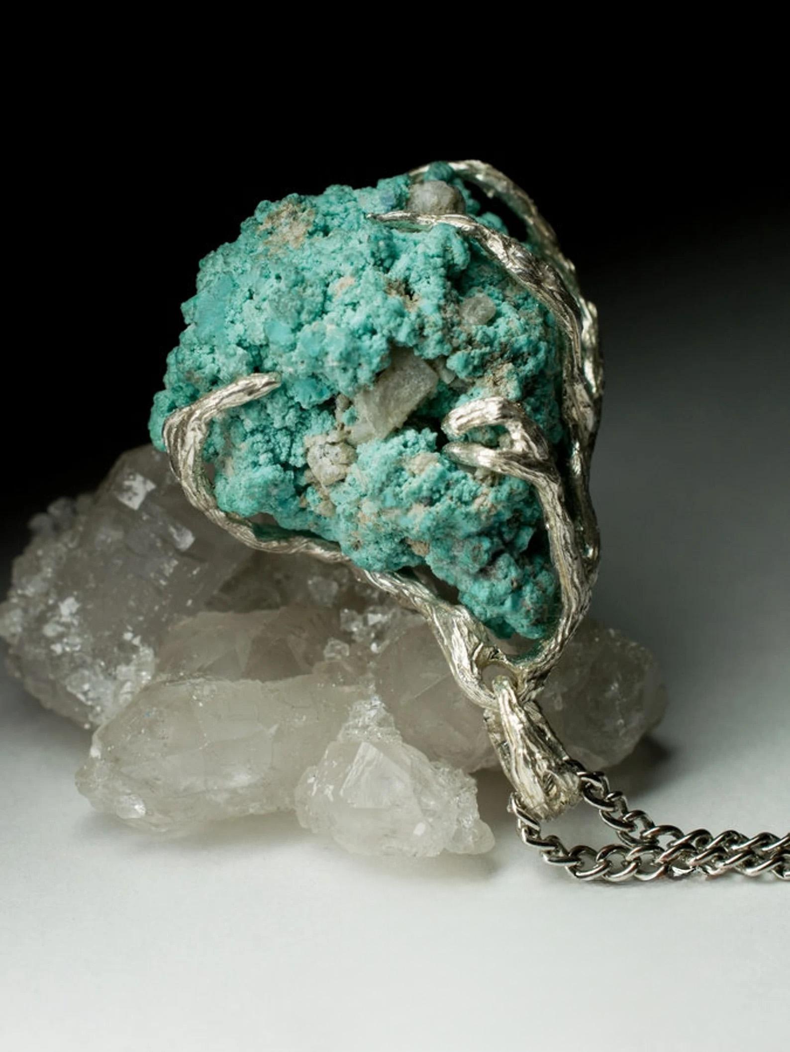 Pear Cut Big Raw Turquoise Silver Pendant Natural Blue Unisex Jewelry Vintage gift For Sale