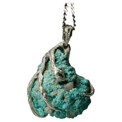 Big Raw Turquoise Silver Pendant Natural Blue Unisex Jewelry Vintage gift