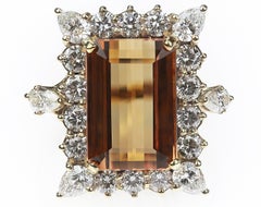Rectangular Imperial Orange Colour Topaz in Diamond Border  set in 18K Ring