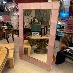 Big Rectangular Pink Striped-Effect Murano Glass Mirror