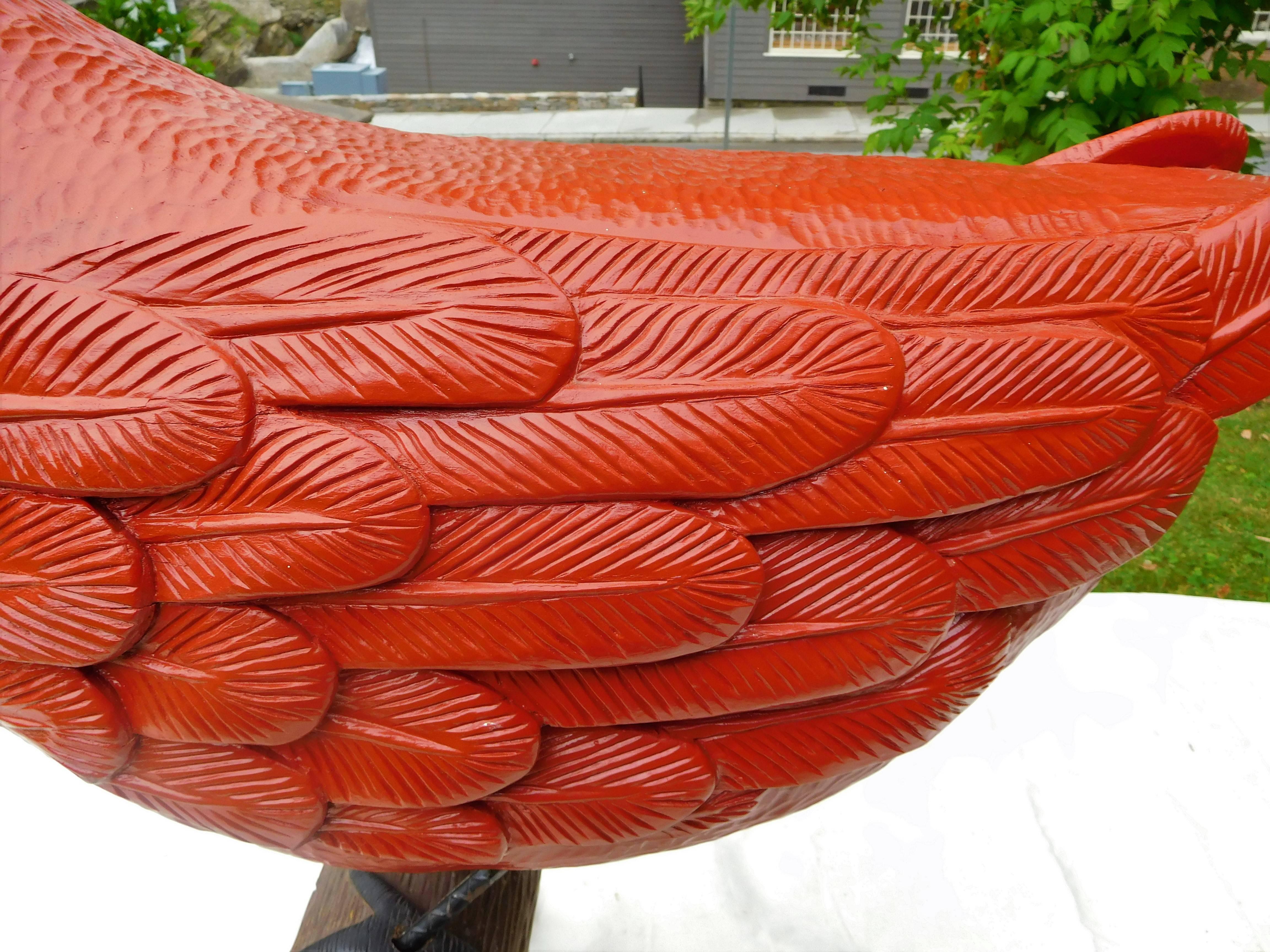 Big Red Bird, Oversized Folk Art Sculpture by Stephen Huneck, 1994 Vermont For Sale 2