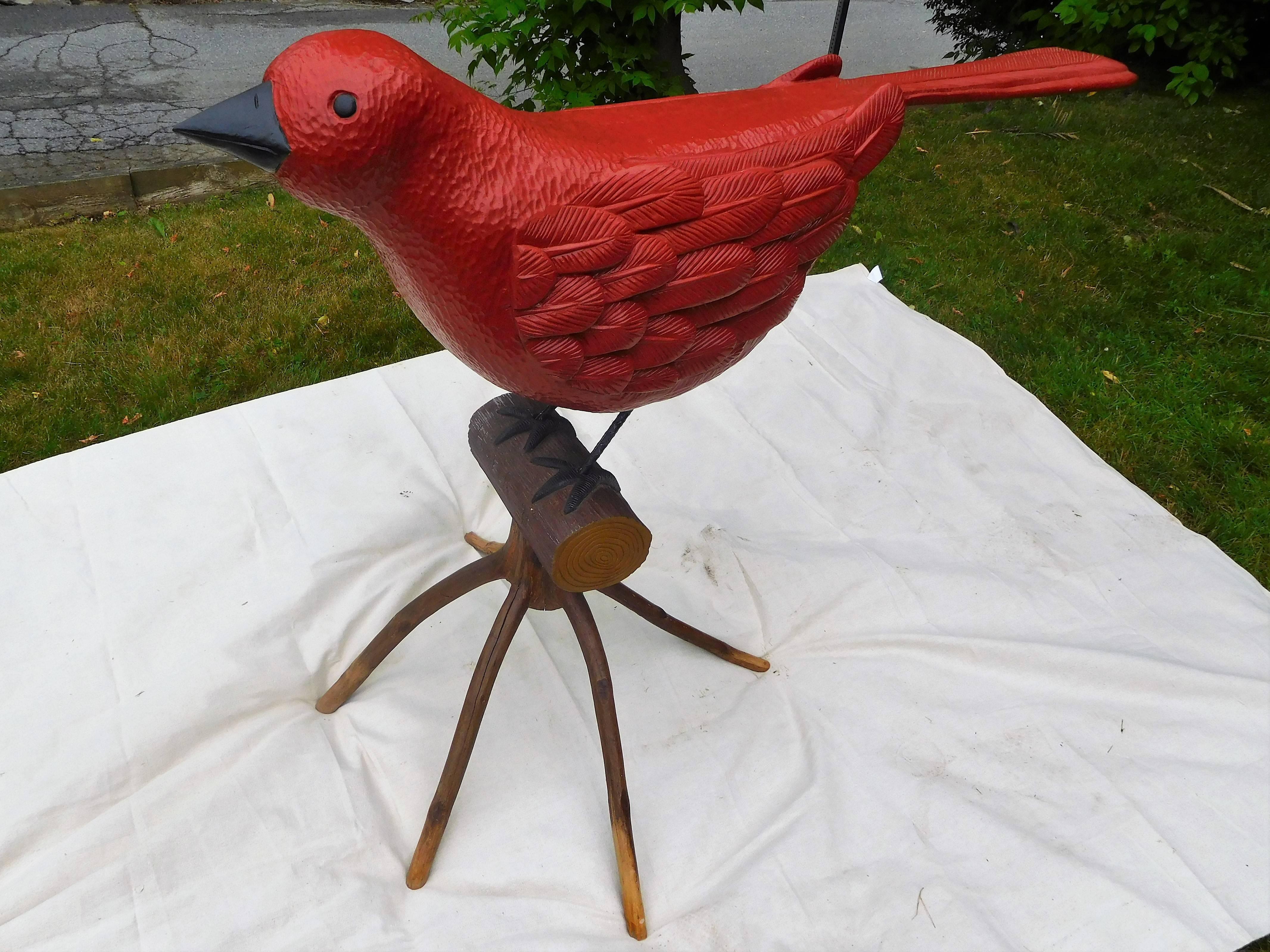This wonderful giant-size bird of Vermont hardwood was carved and painted by the artist Stephen Huneck of St. Johnsbury, Vermont, in 1994 at the height of his career. It is sold immediately to a private collection, and is now offered for sale on the