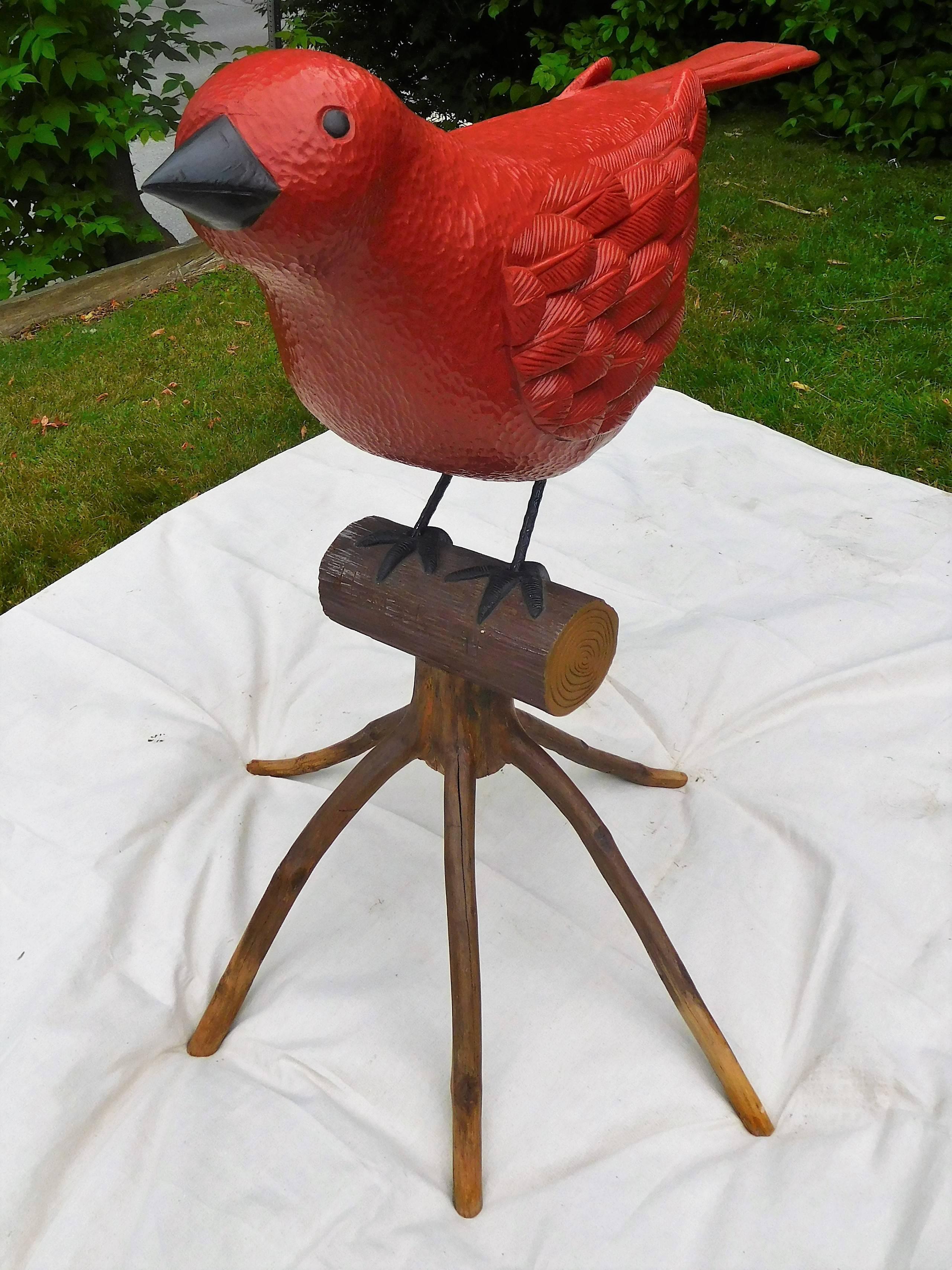 Big Red Bird, Oversized Folk Art Sculpture by Stephen Huneck, 1994 Vermont For Sale 10