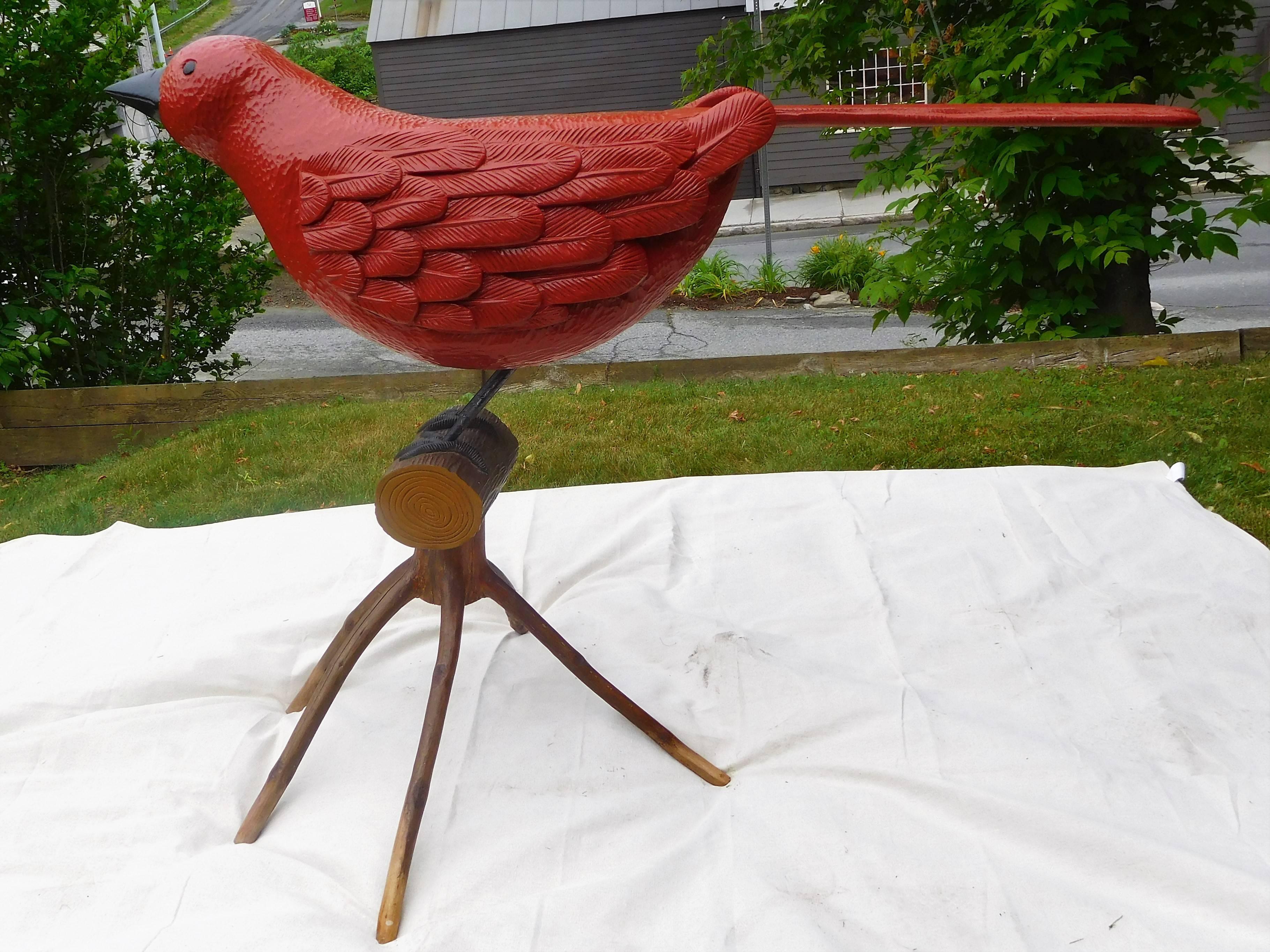 Big Red Bird, Oversized Folk Art Sculpture by Stephen Huneck, 1994 Vermont For Sale 11