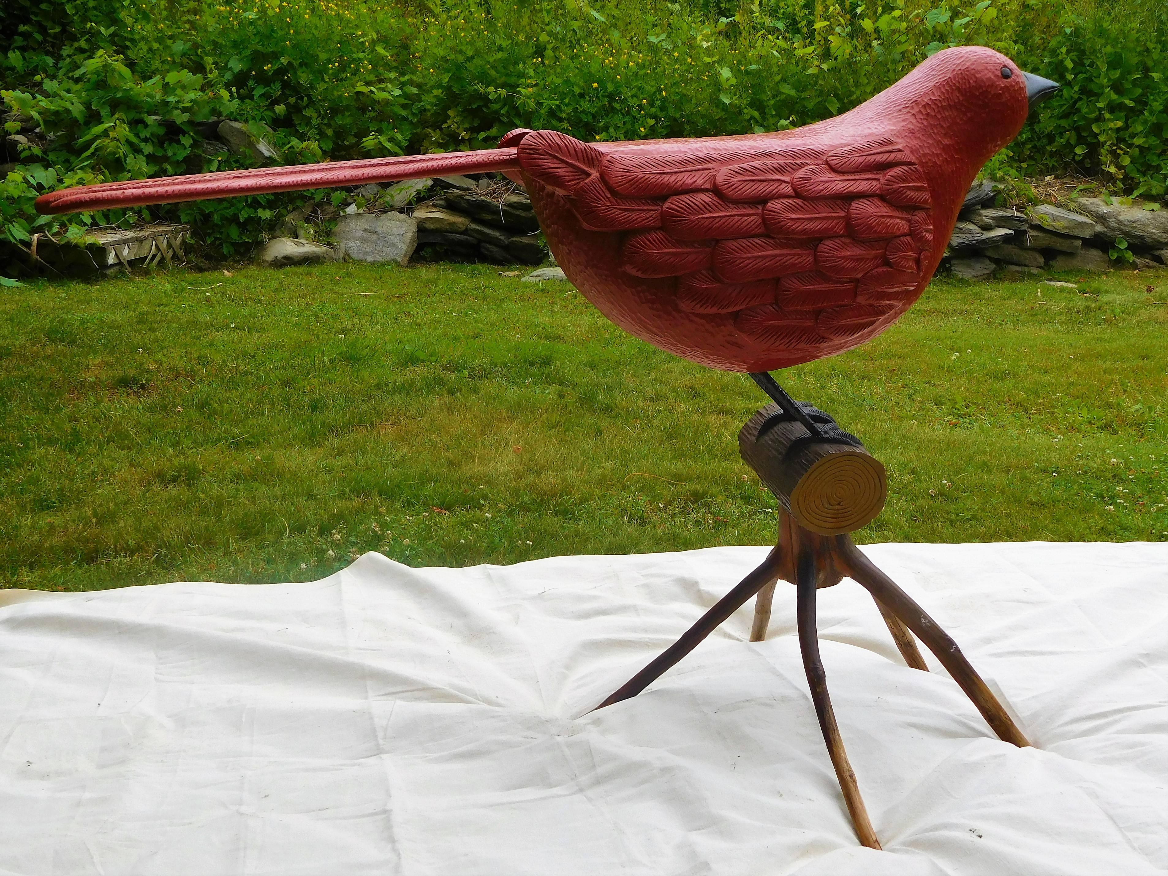 Big Red Bird, Oversized Folk Art Sculpture by Stephen Huneck, 1994 Vermont In Good Condition For Sale In Quechee, VT