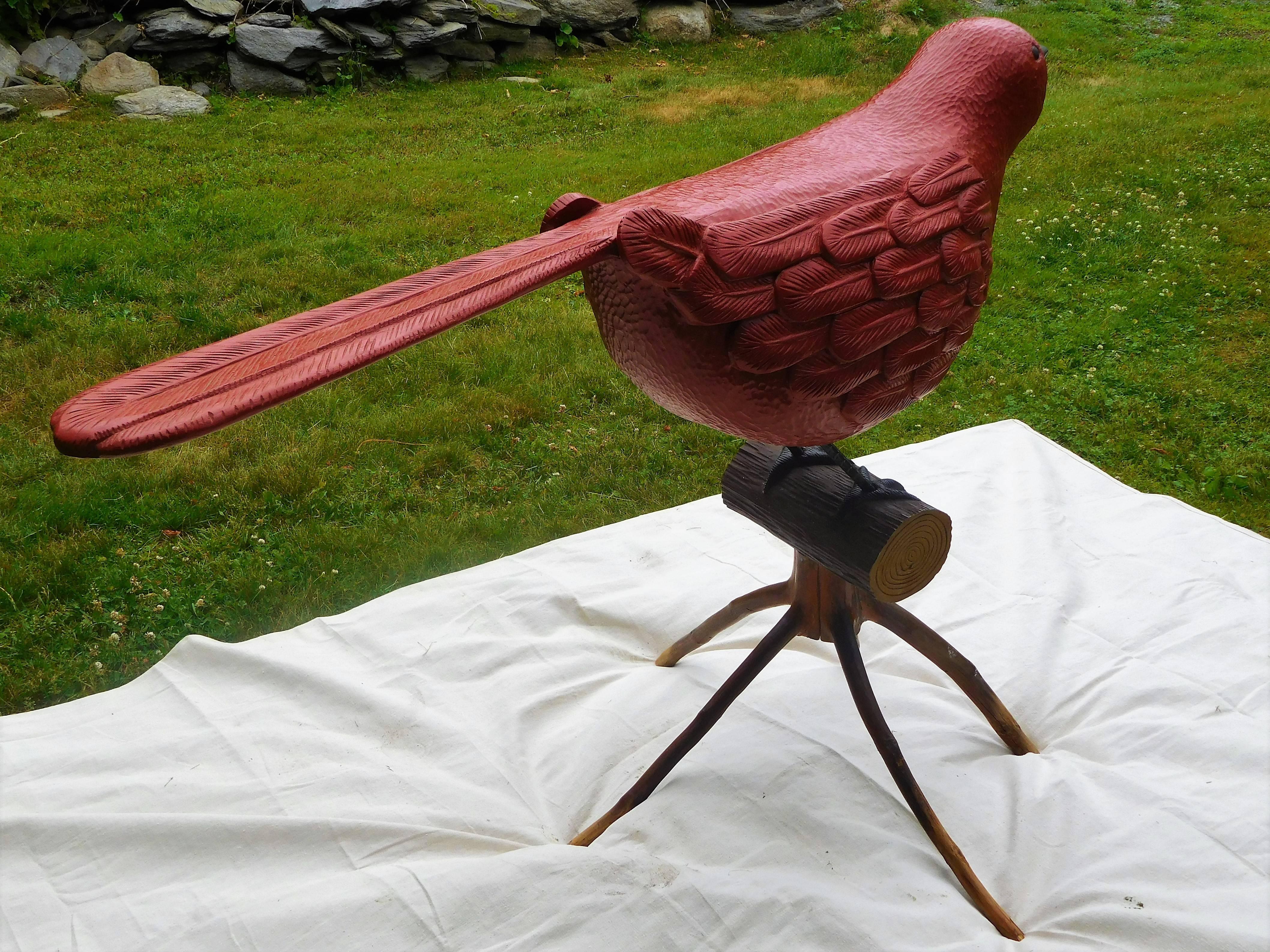 Late 20th Century Big Red Bird, Oversized Folk Art Sculpture by Stephen Huneck, 1994 Vermont For Sale
