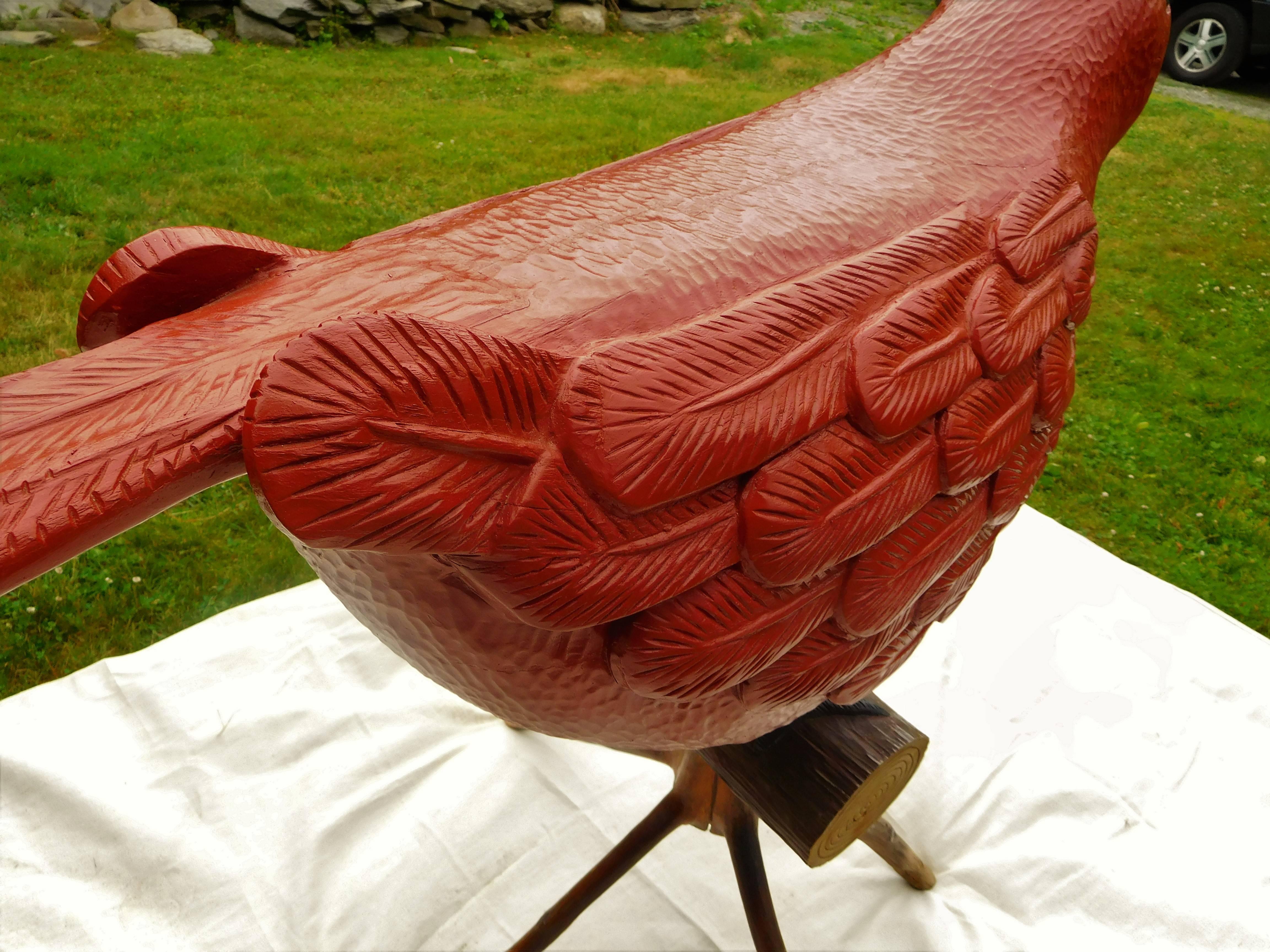 Steel Big Red Bird, Oversized Folk Art Sculpture by Stephen Huneck, 1994 Vermont For Sale