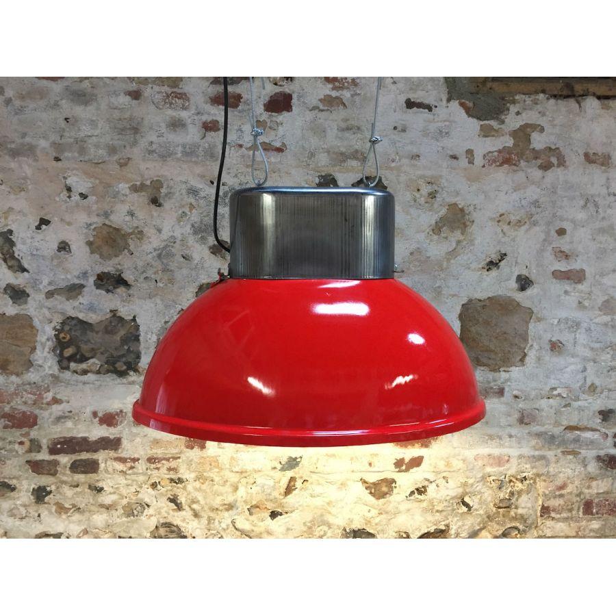 French Big Red Industrial Vintage European Original Steel Pendant Lamp