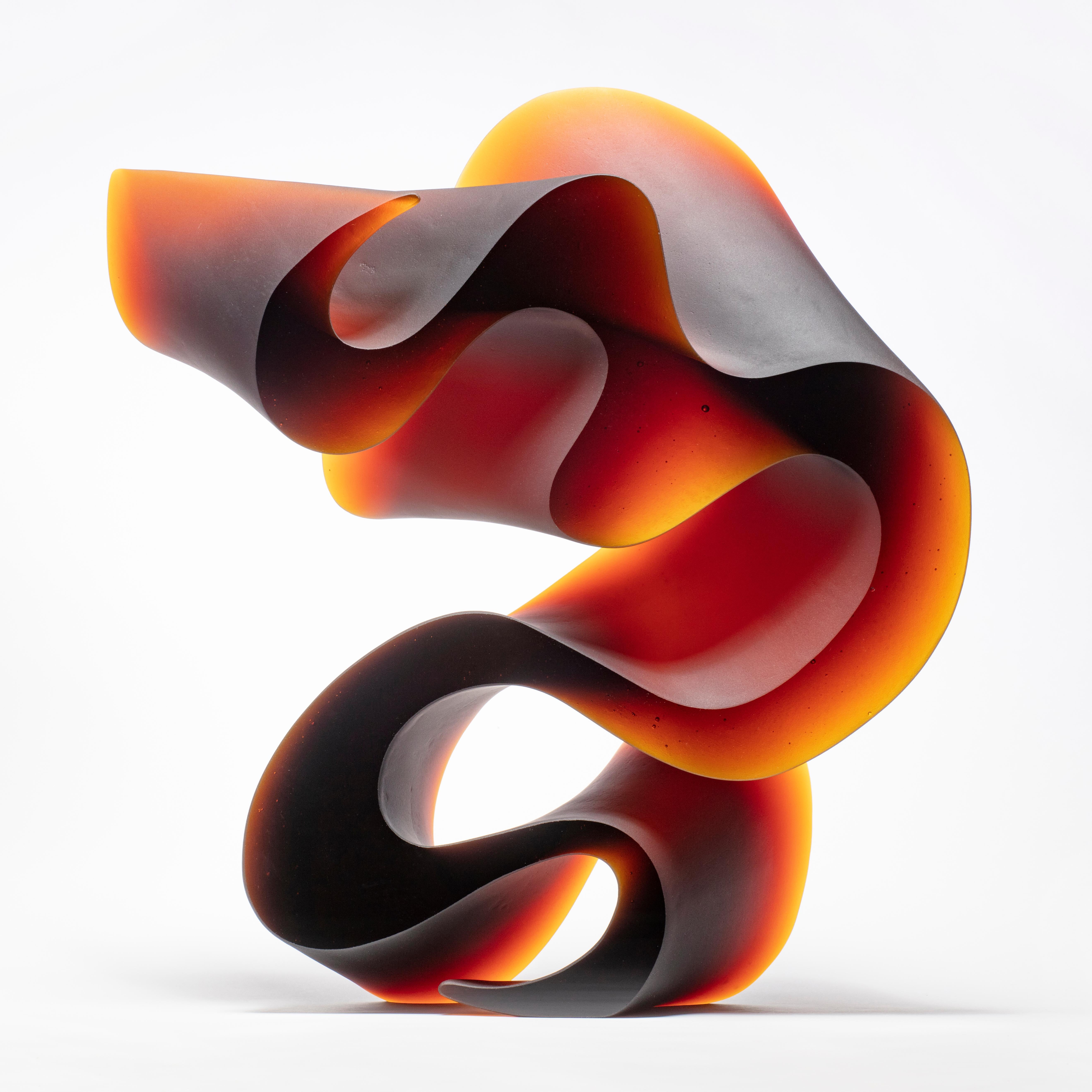 Danish Big Red Line, a Unique Amber / Red Cast Glass Sculpture by Karin Mørch