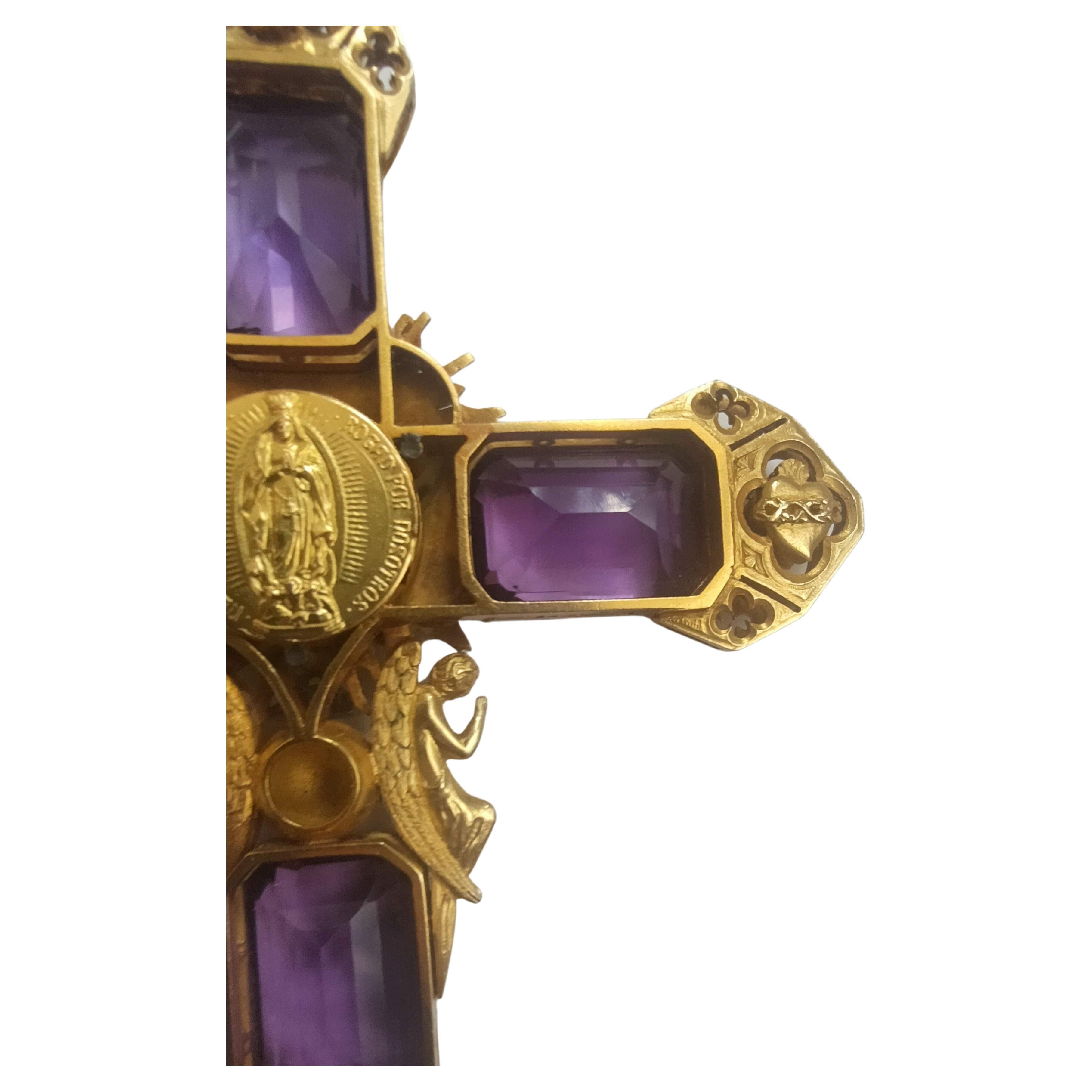 Religiöser Kreuz Amethyst 100 Karat Gelb- und Weißgold 18 Karat im Angebot 6