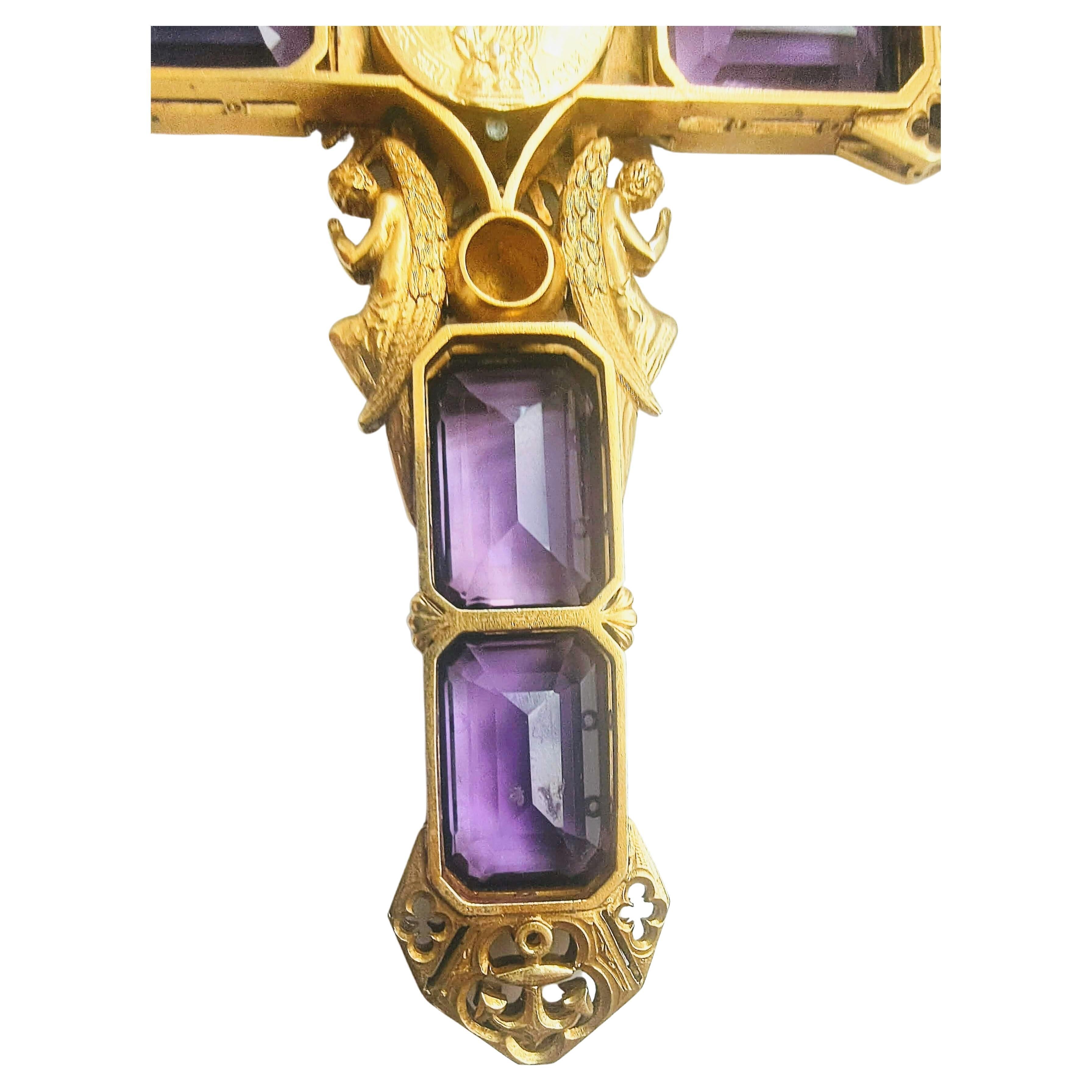Religiöser Kreuz Amethyst 100 Karat Gelb- und Weißgold 18 Karat für Damen oder Herren im Angebot
