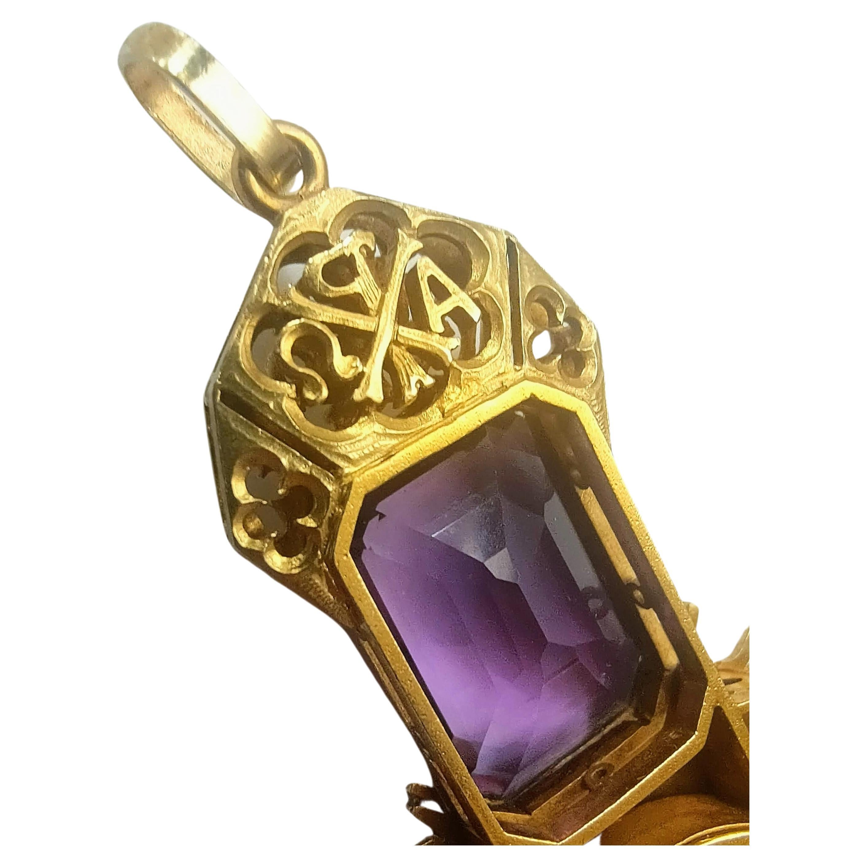 Religiöser Kreuz Amethyst 100 Karat Gelb- und Weißgold 18 Karat im Angebot 2