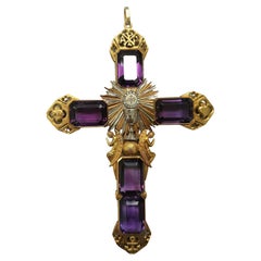 Big Religious Cross Amethyst 100 Carats Yellow and White Gold 18 Karat