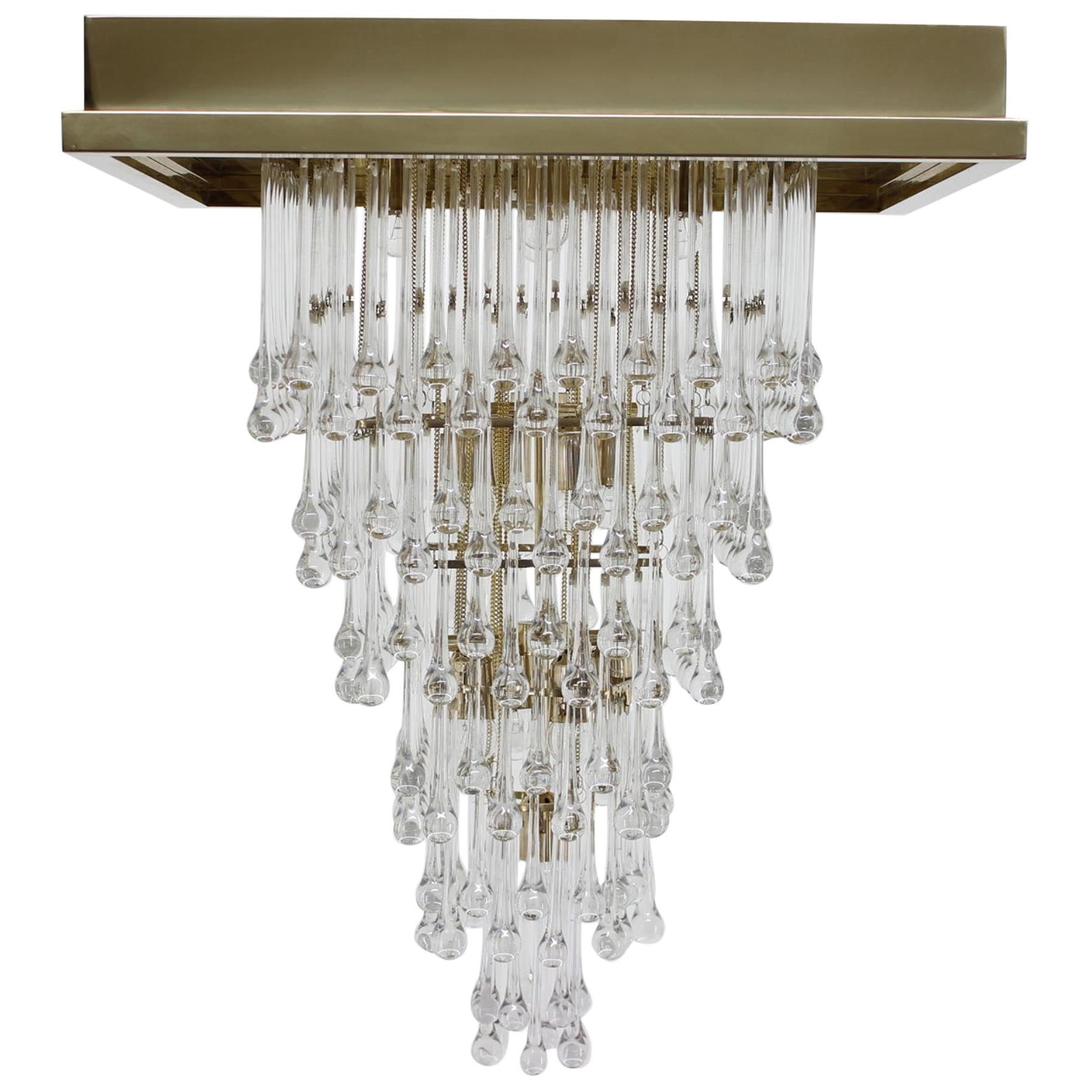 Big Representative Unique Glass and Brass Chandelier, circa 1970s, Italy