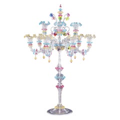 Big Rezzonico Flambeau 6+3 Arms, Clear and Multi-Color Glass by Multiforme