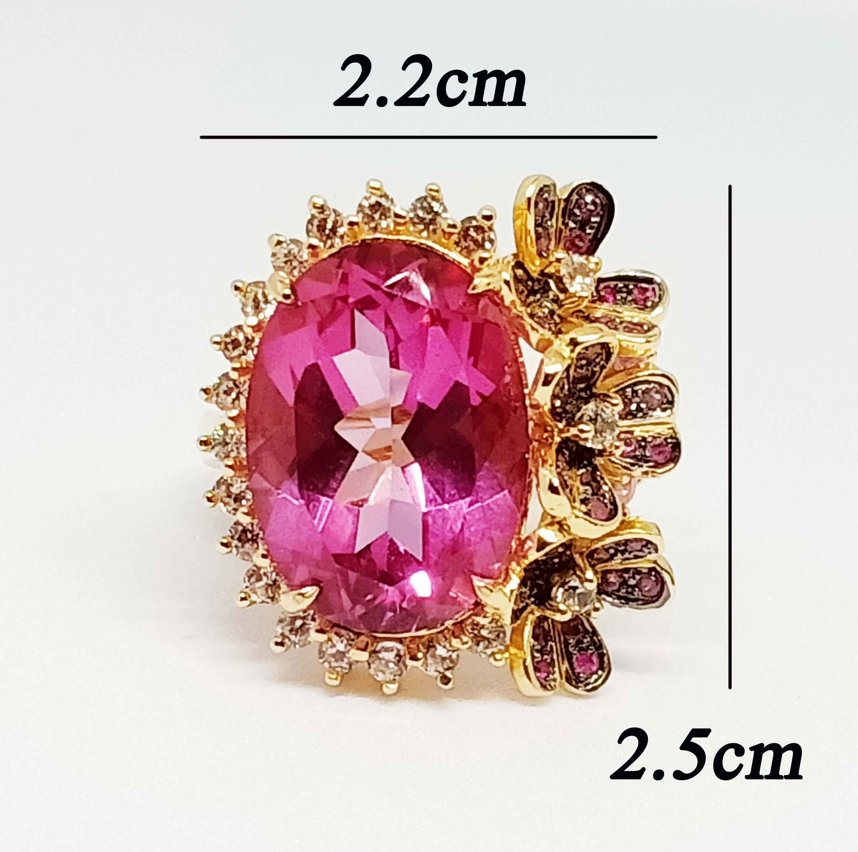 Art Nouveau (Big Ring) Pink topaz (14.92cts) 18K gold plated on Sterling Silver For Sale