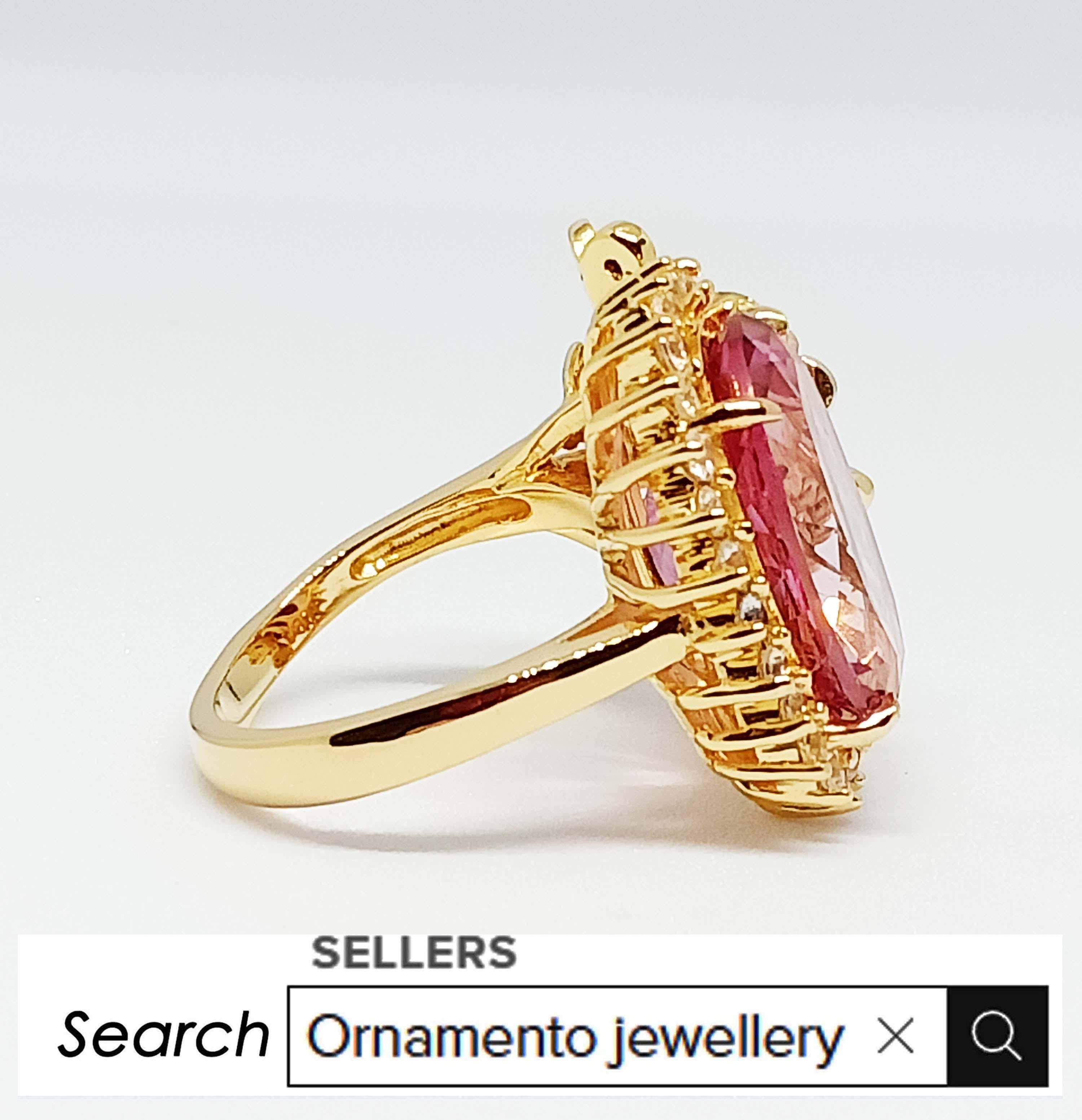(Anello grande) Topazio rosa (14,92 carati) placcato oro 18 carati su argento sterling in vendita 1