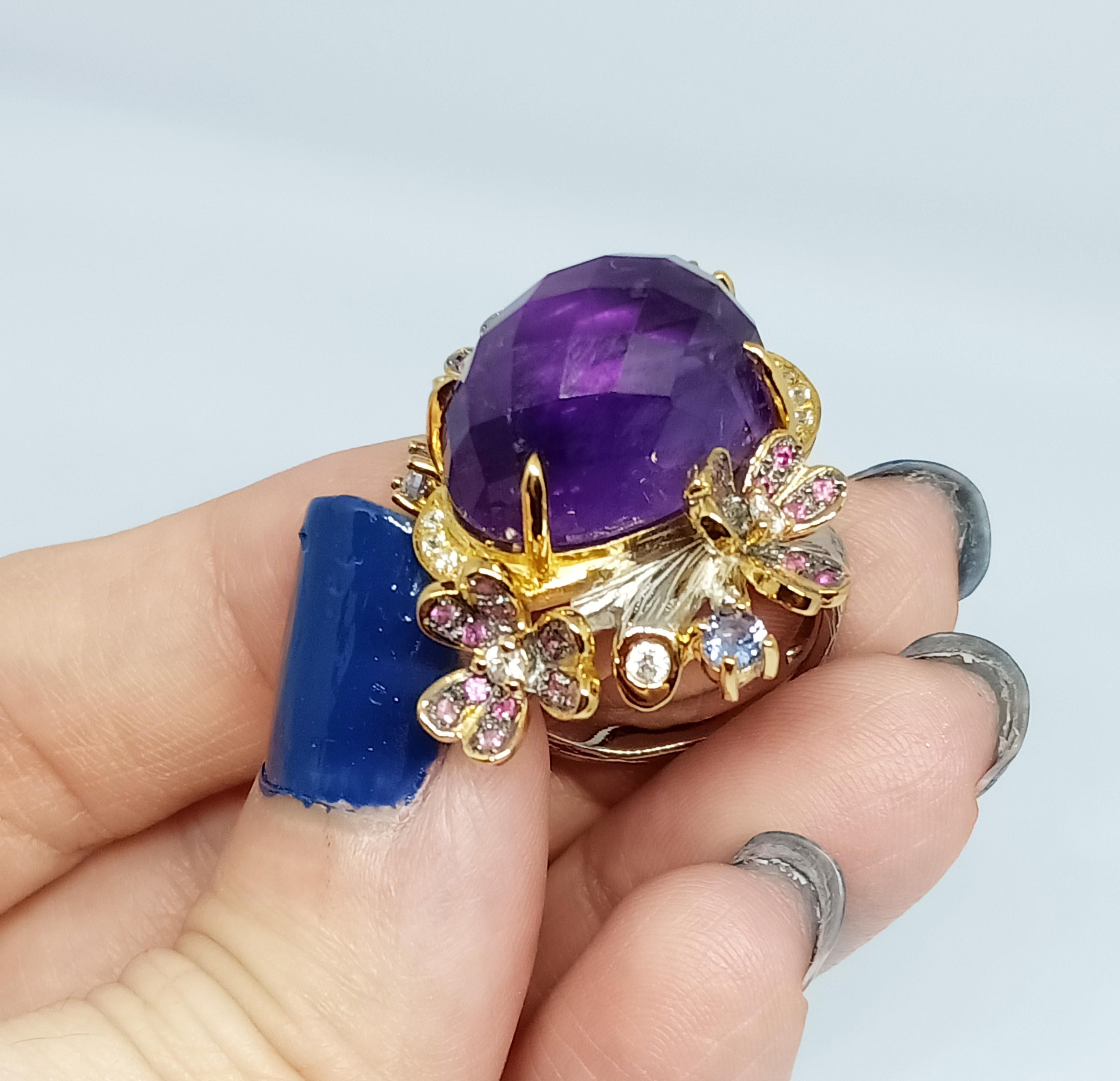 (Big Ring)Amethysts(17.30cts)Gold Plated&White gold Plated over sterling silver For Sale 4