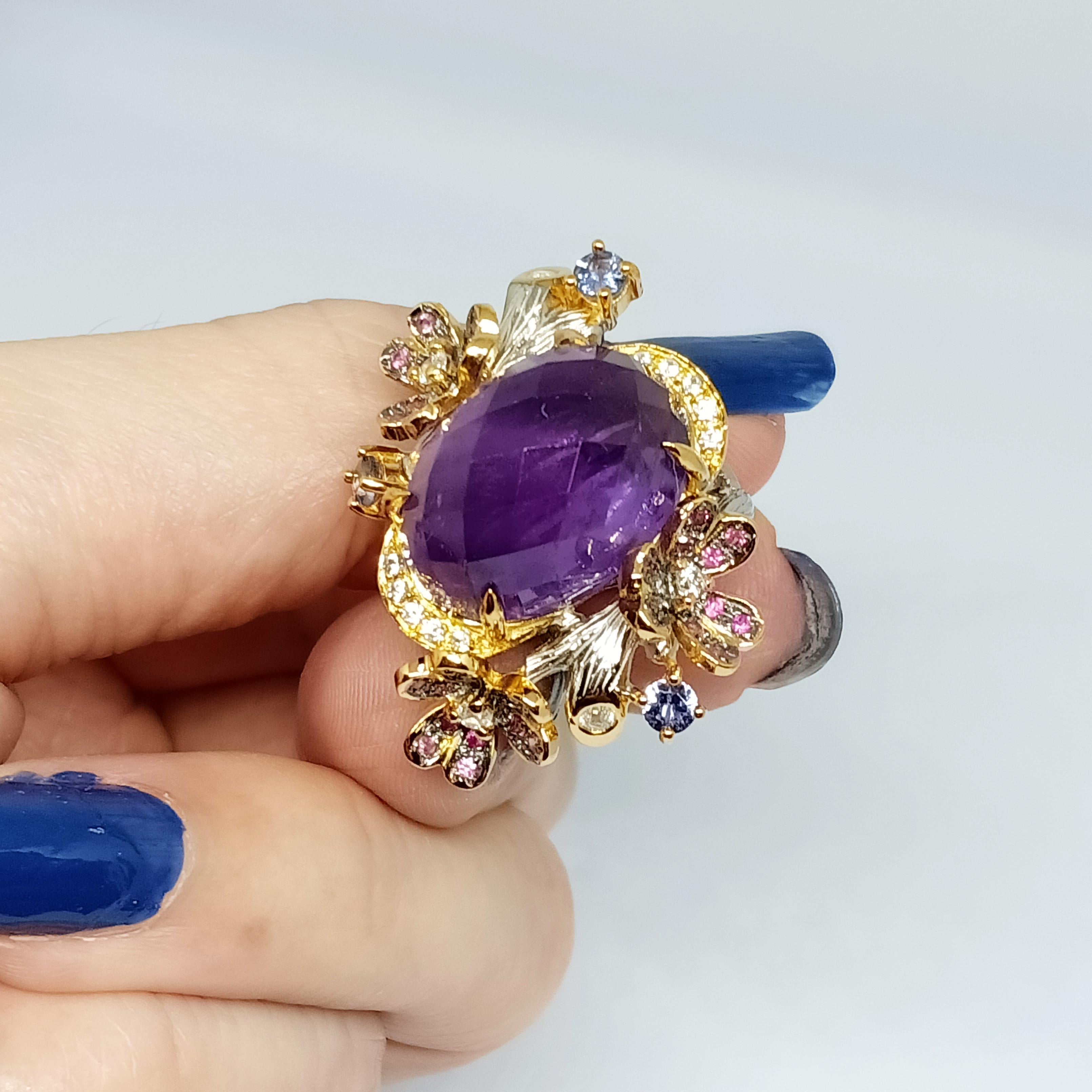 (Big Ring)Amethysts(17.30cts)Gold Plated&White gold Plated over sterling silver For Sale 5